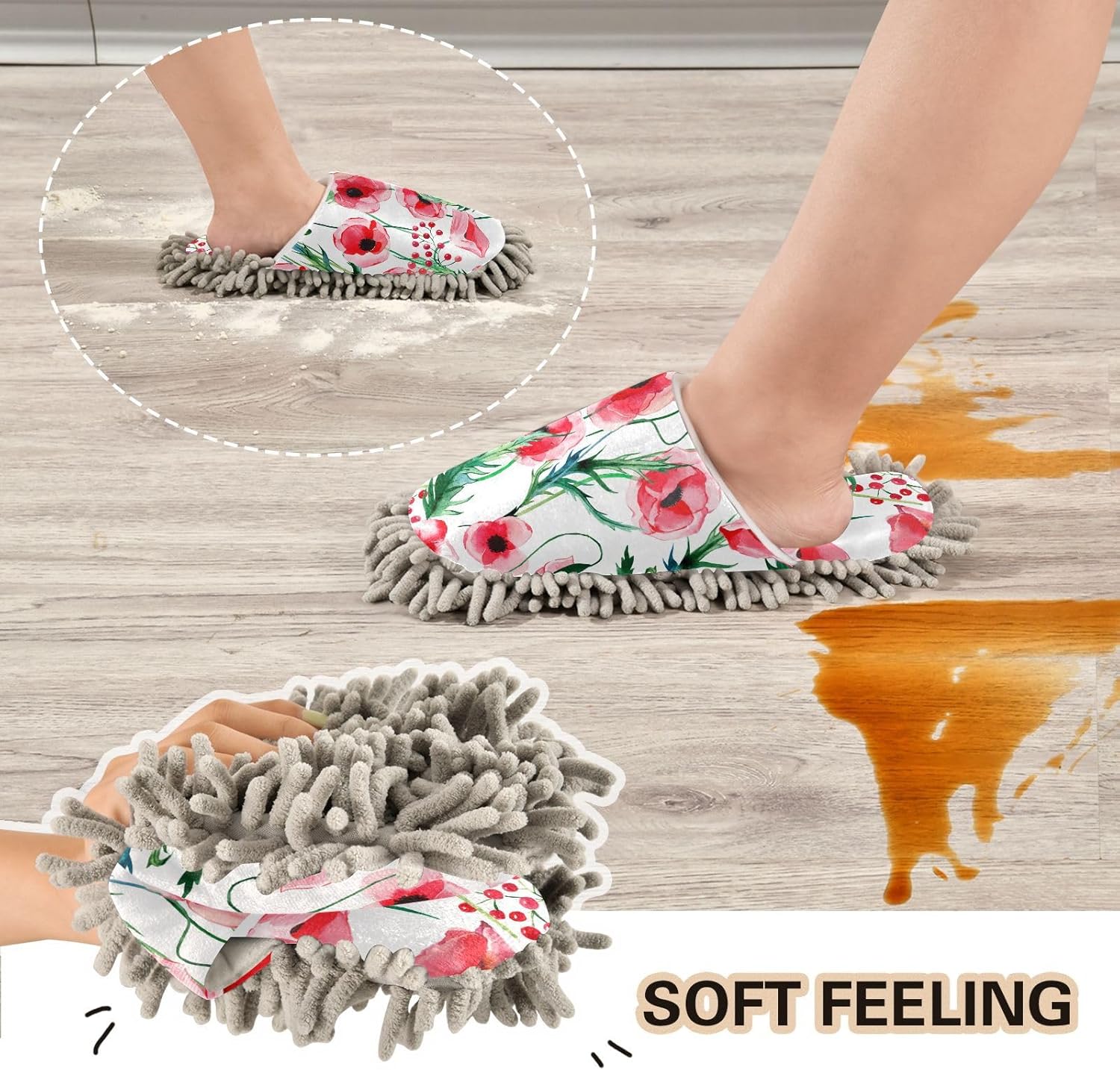 Summer Poppies Mop Slippers for Floor Cleaning
