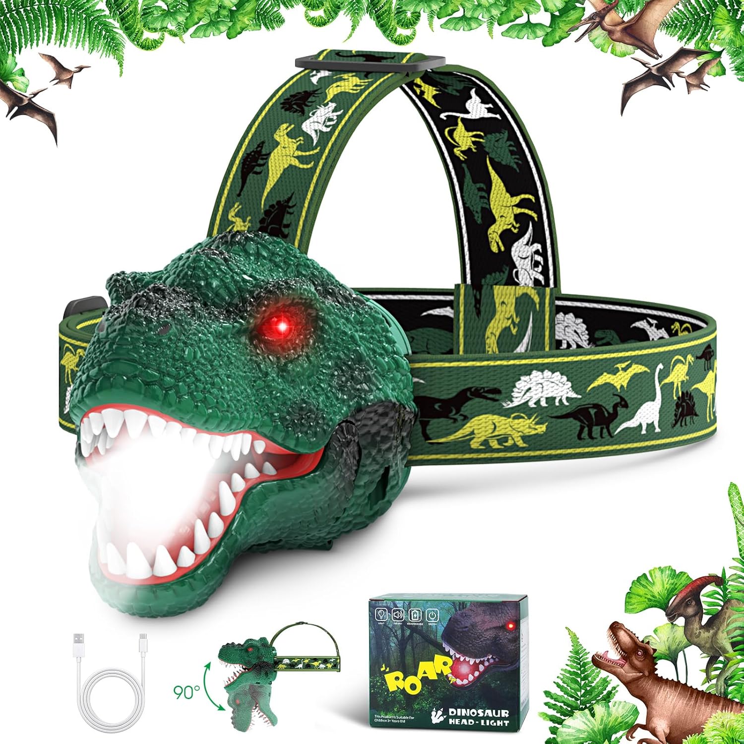 Adjustable Dinosaur Headlamp for Kids