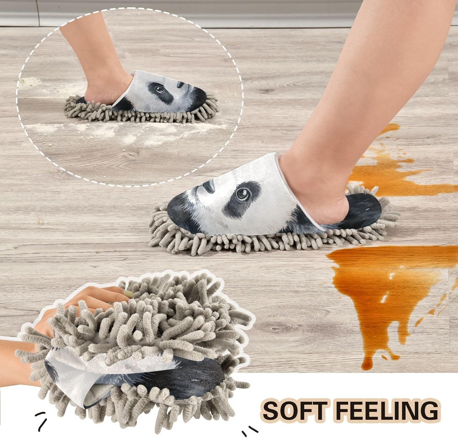Cute Panda Microfiber Slippers - Soft Mop Slipper for Cleaning Floors