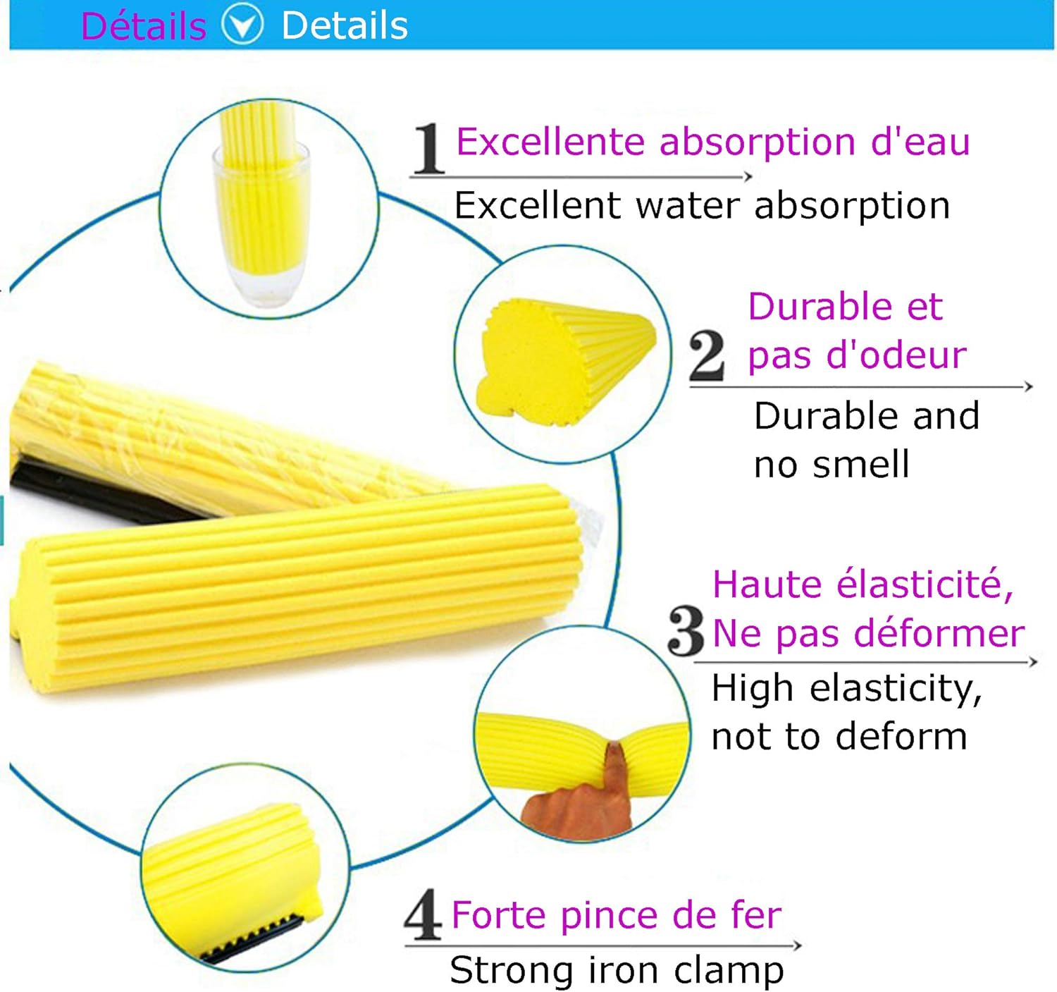 Motive Life Sponge Roller Mop Head Refills Pack of 3 - 15 in Yellow