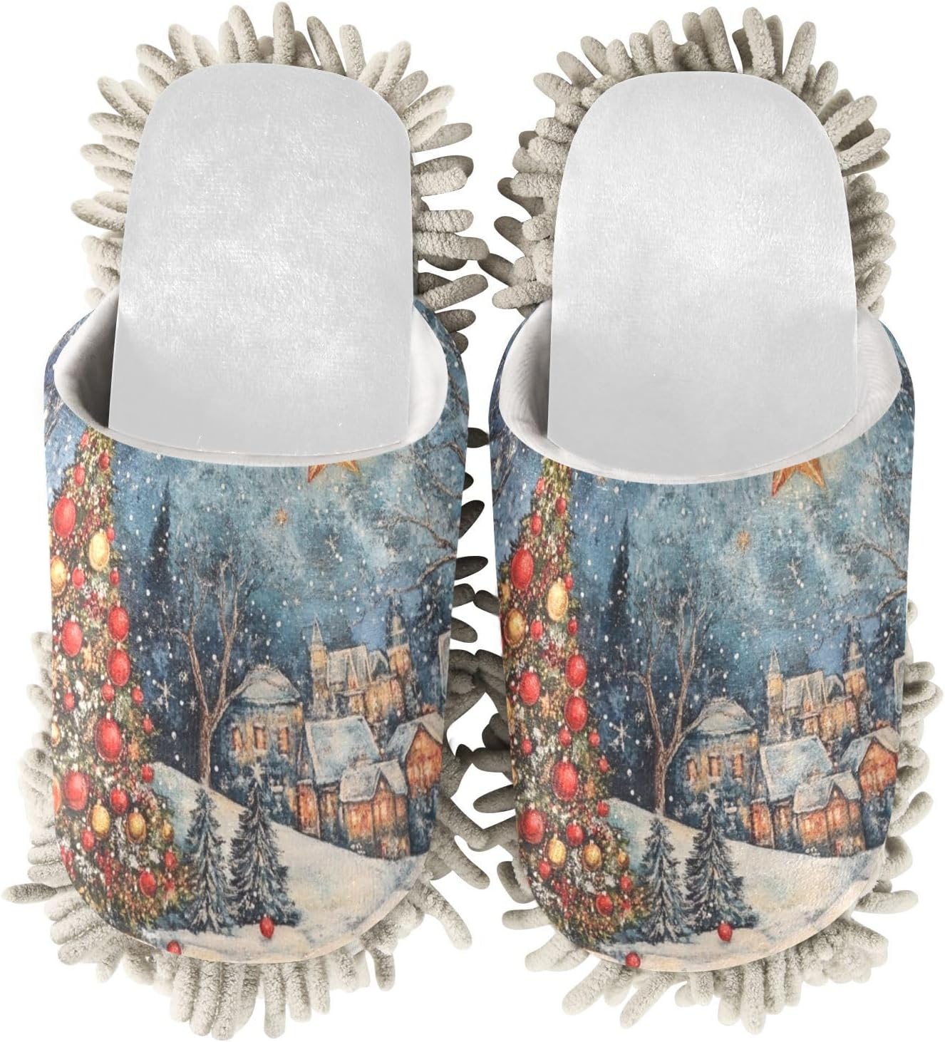 White Christmas Starry Night Tree Mop Slippers
