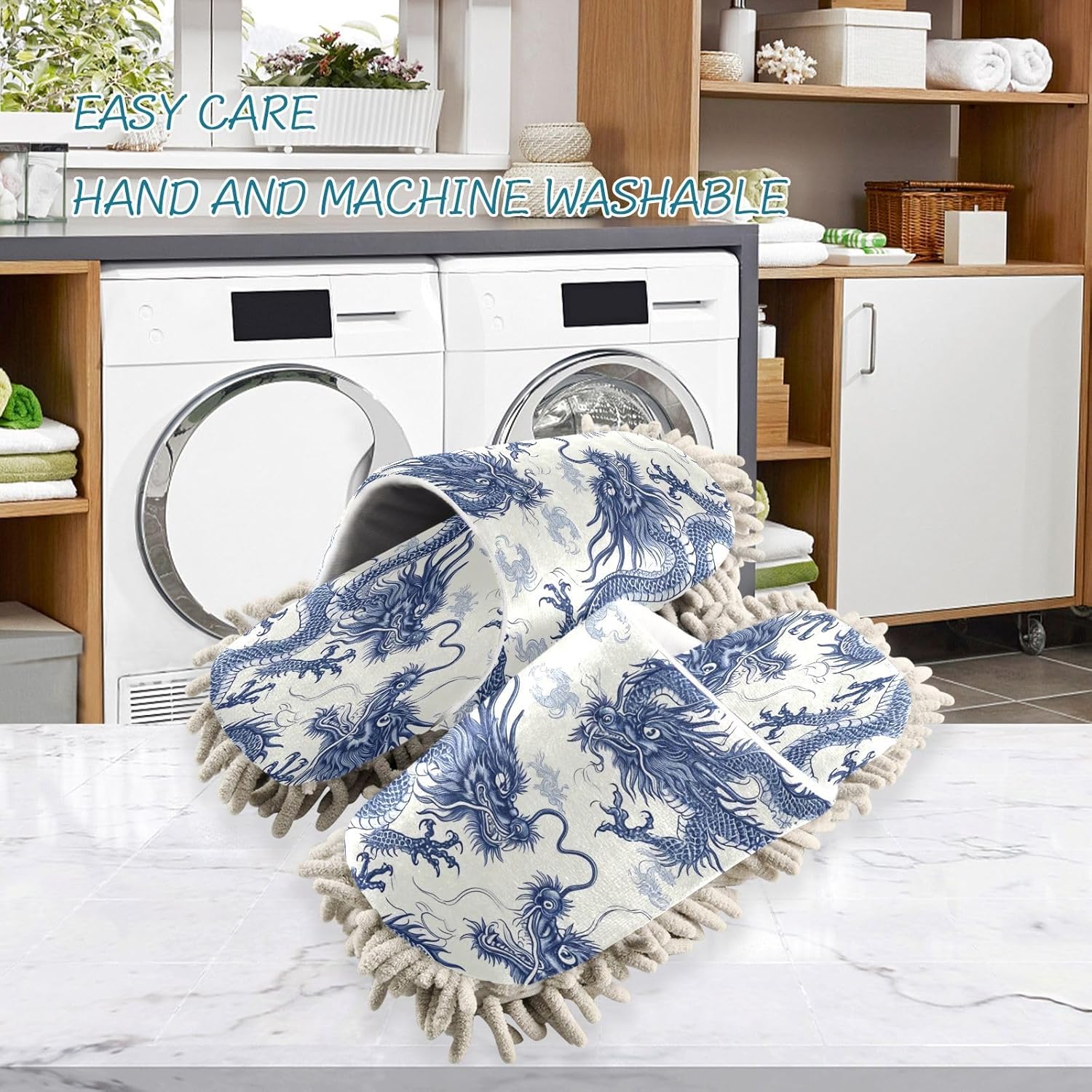 Zhirexin kitchen cleaning slippers Blue Dragons Microfiber Mop Slippers for home use
