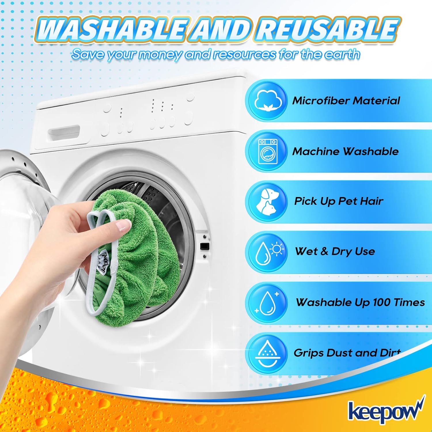 KEEPOW Reusable Wet Pads Swiffer Mop Compatible 4-Pack