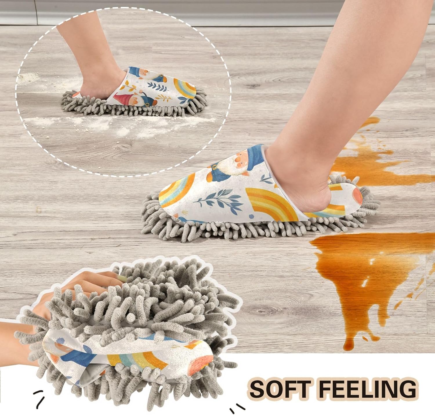 FLildon Microfiber Mop Slippers with Spring Gnomes Design