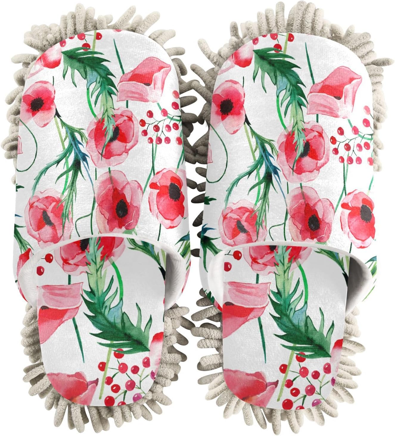 Summer Poppies Mop Slippers for Floor Cleaning