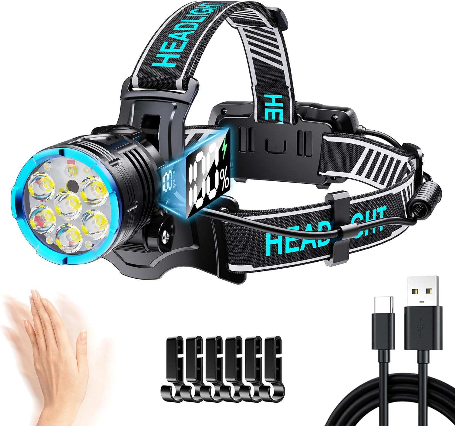 XILUO 300000 LM Red Headlamp with 7 Modes Sensor Adjustable