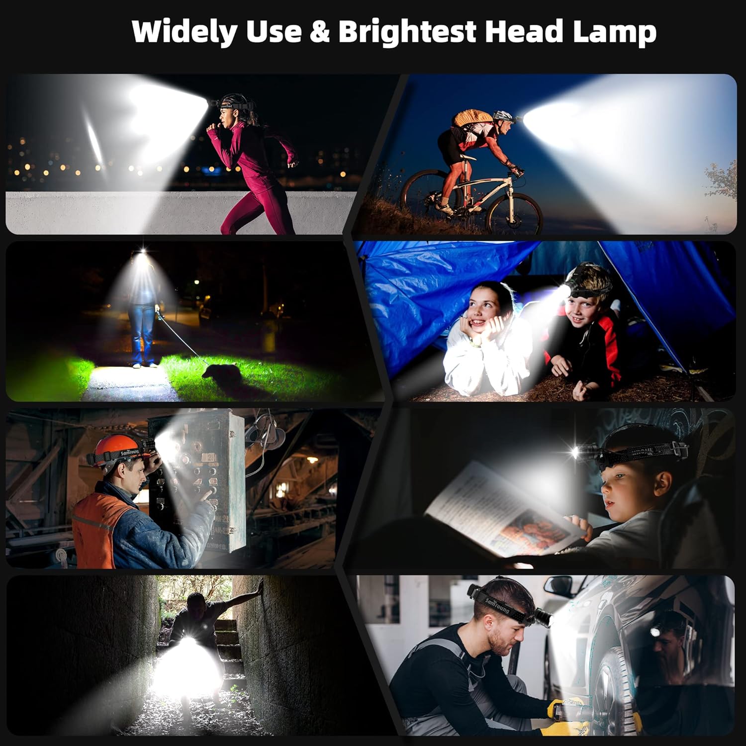 IP67 Waterproof 100000 LM Headlamp 7 Modes 50hr Battery 90 Adjustable Super Bright