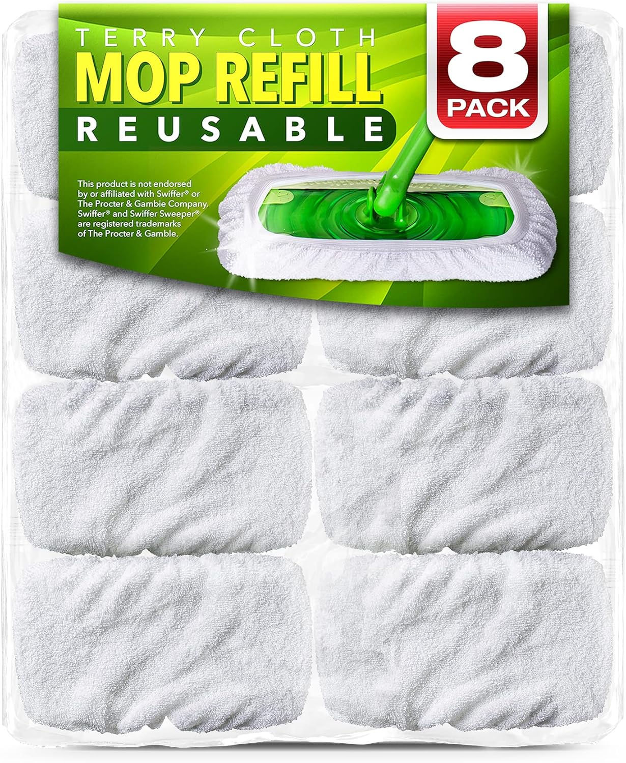 Reusable 100 Cotton Terry Cloth Mop Pads for Swiffer Sweeper 8-Pack
