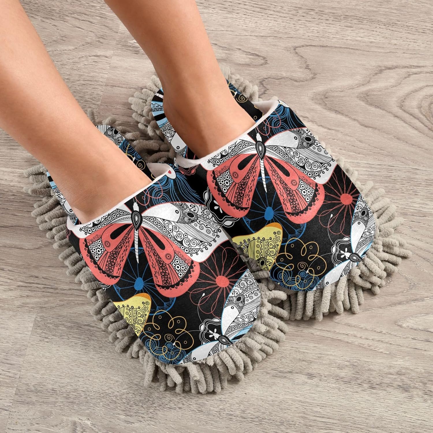 Kigai Microfiber SlippersVivid Butterfly Floor Cleaning Mop Slippers for Men Women