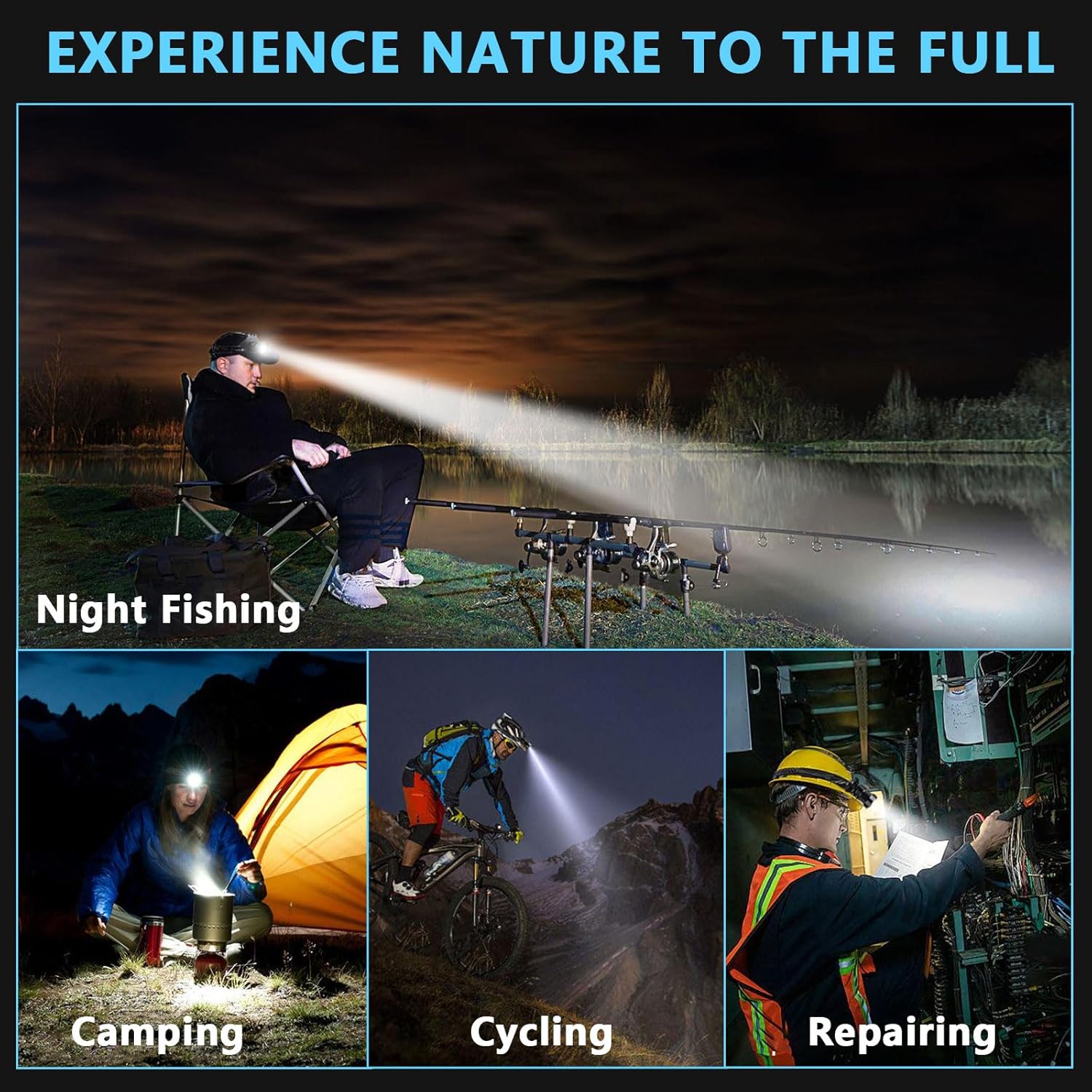 AMAKER LED Rechargeable Headlamp with 5 Modes and IPX7 Waterproof