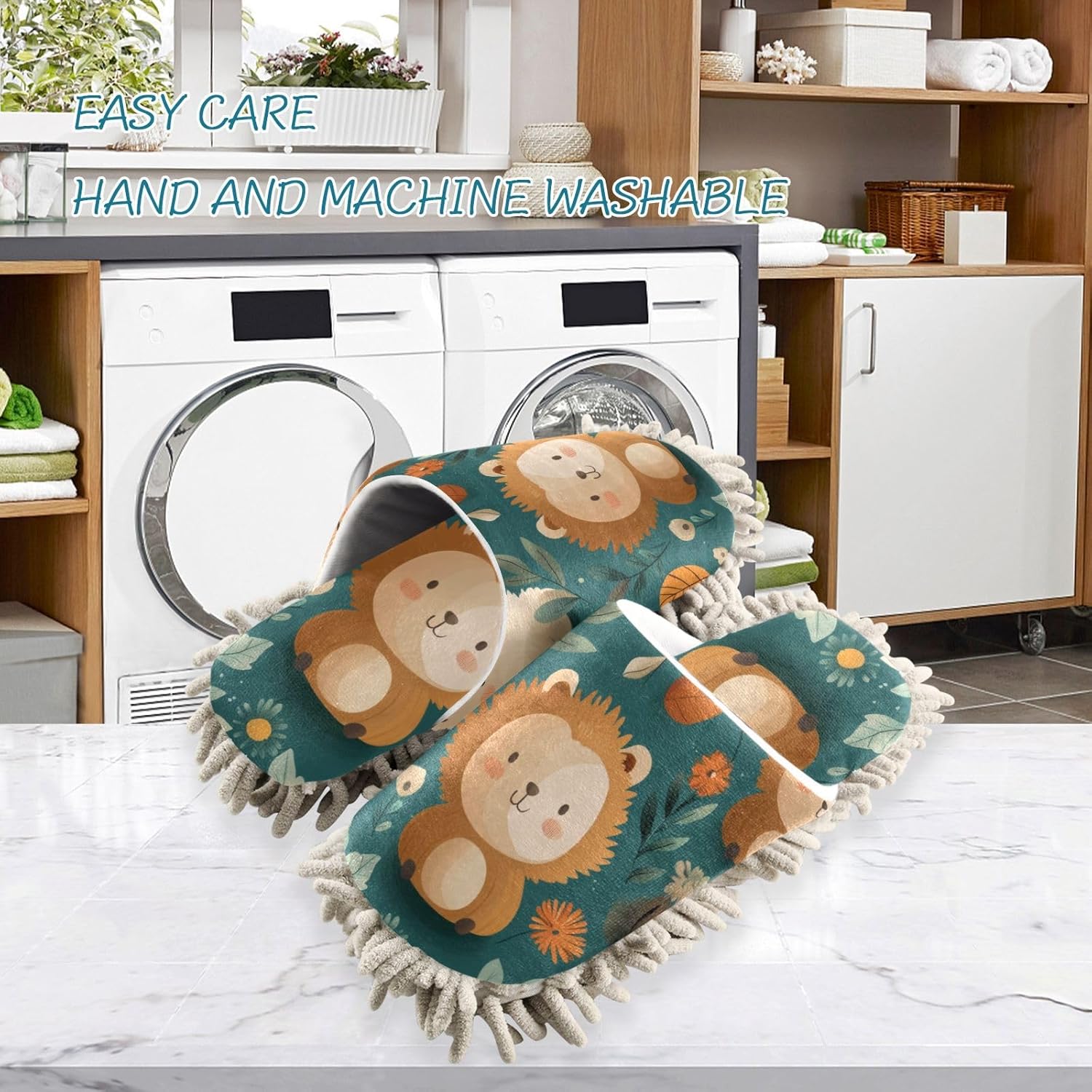 Adorable Cartoon Animal Mop Slipper for MenWomen Washable Soft