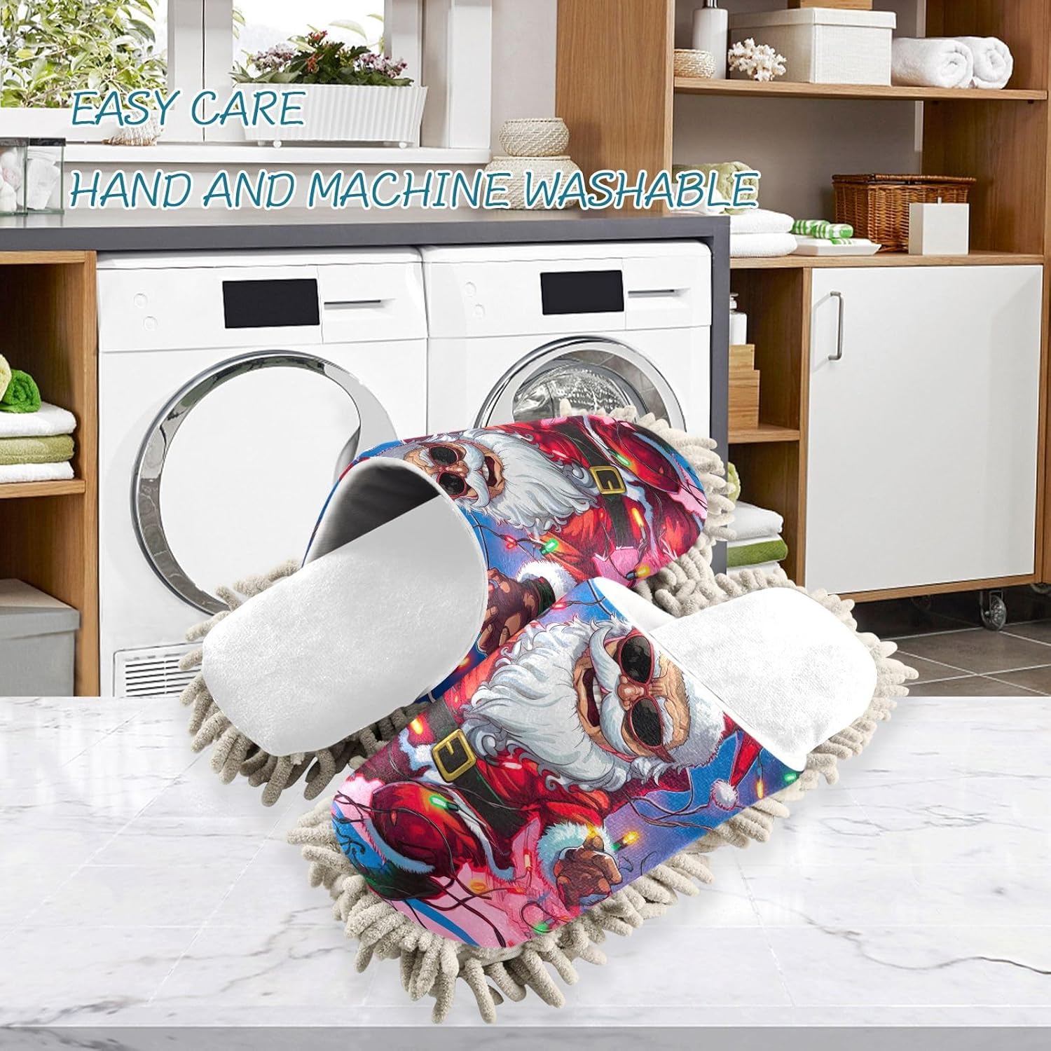 White Light Christmas Santa Mop Slippers for Dusting Cleaning