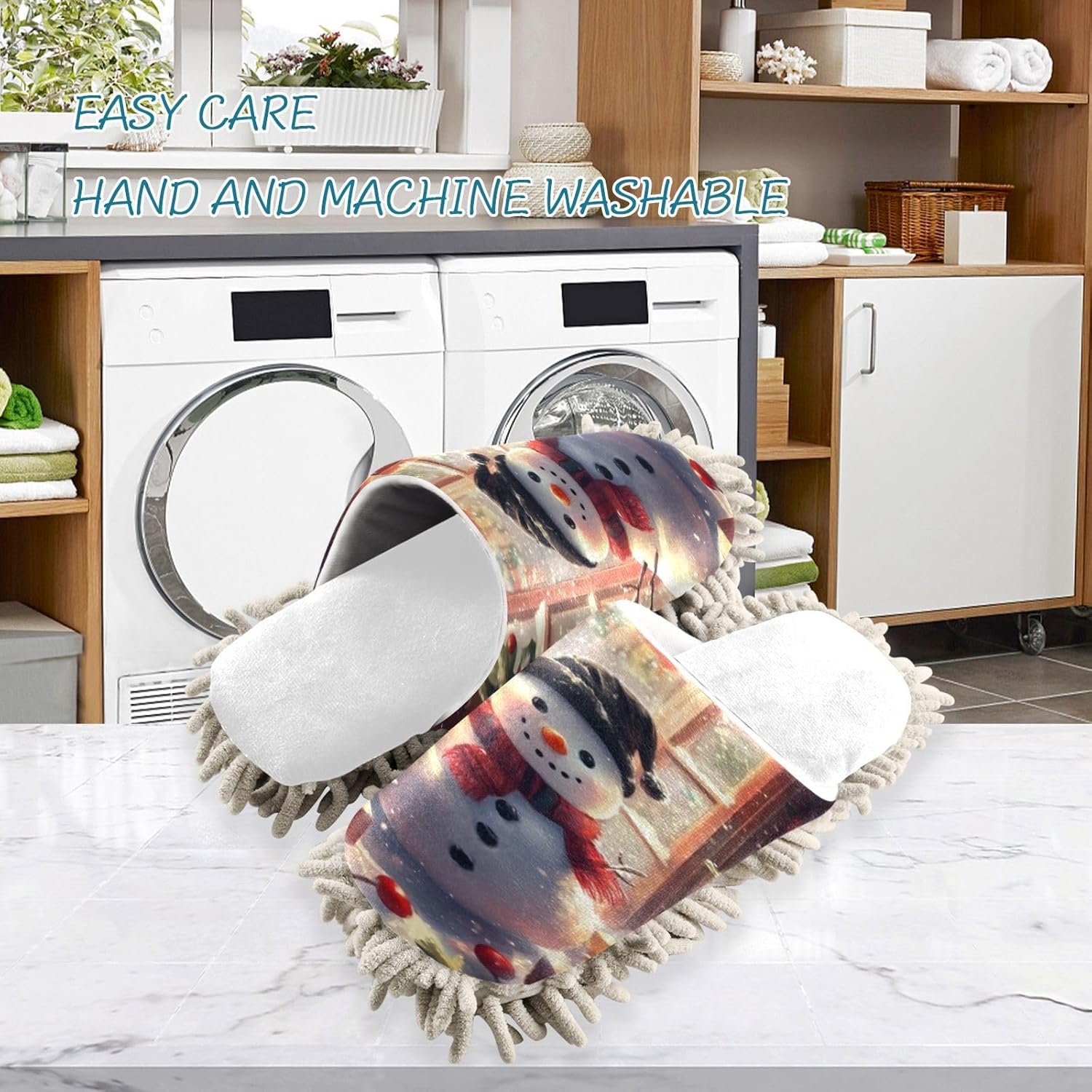 Running Bear White Christmas Snowman Mop Slippers