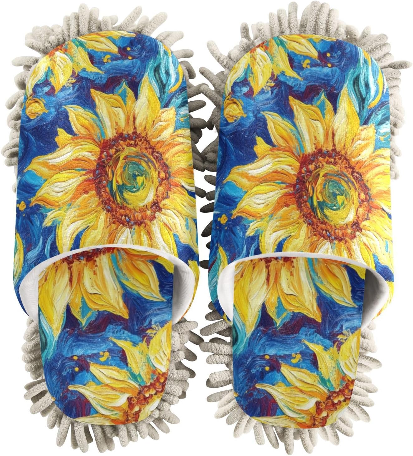 Microfiber Cleaning Slippers Van Gogh Style Sunflowers Washable Mop Shoes