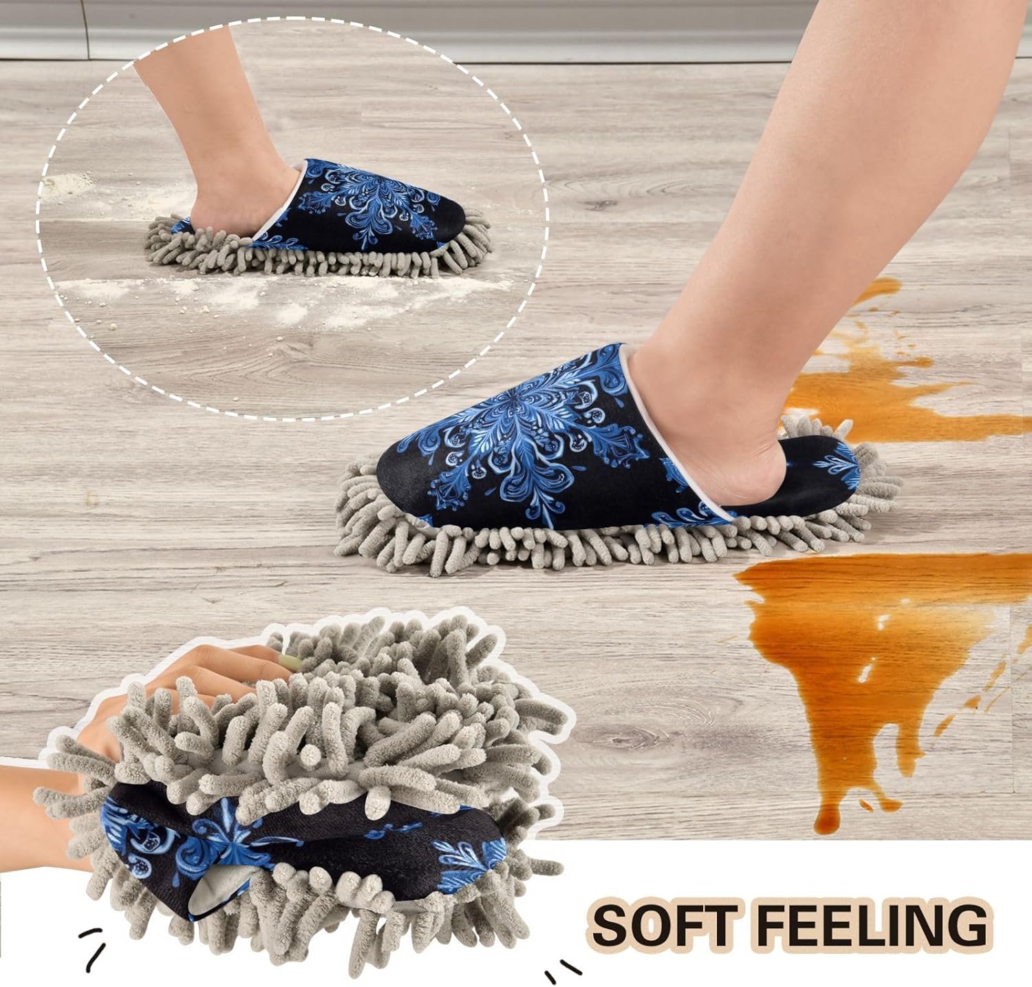 FLildon Microfiber Cleaning Slippers Dustedpressions Navy Blue Washable Mop Slipper for MenWomen