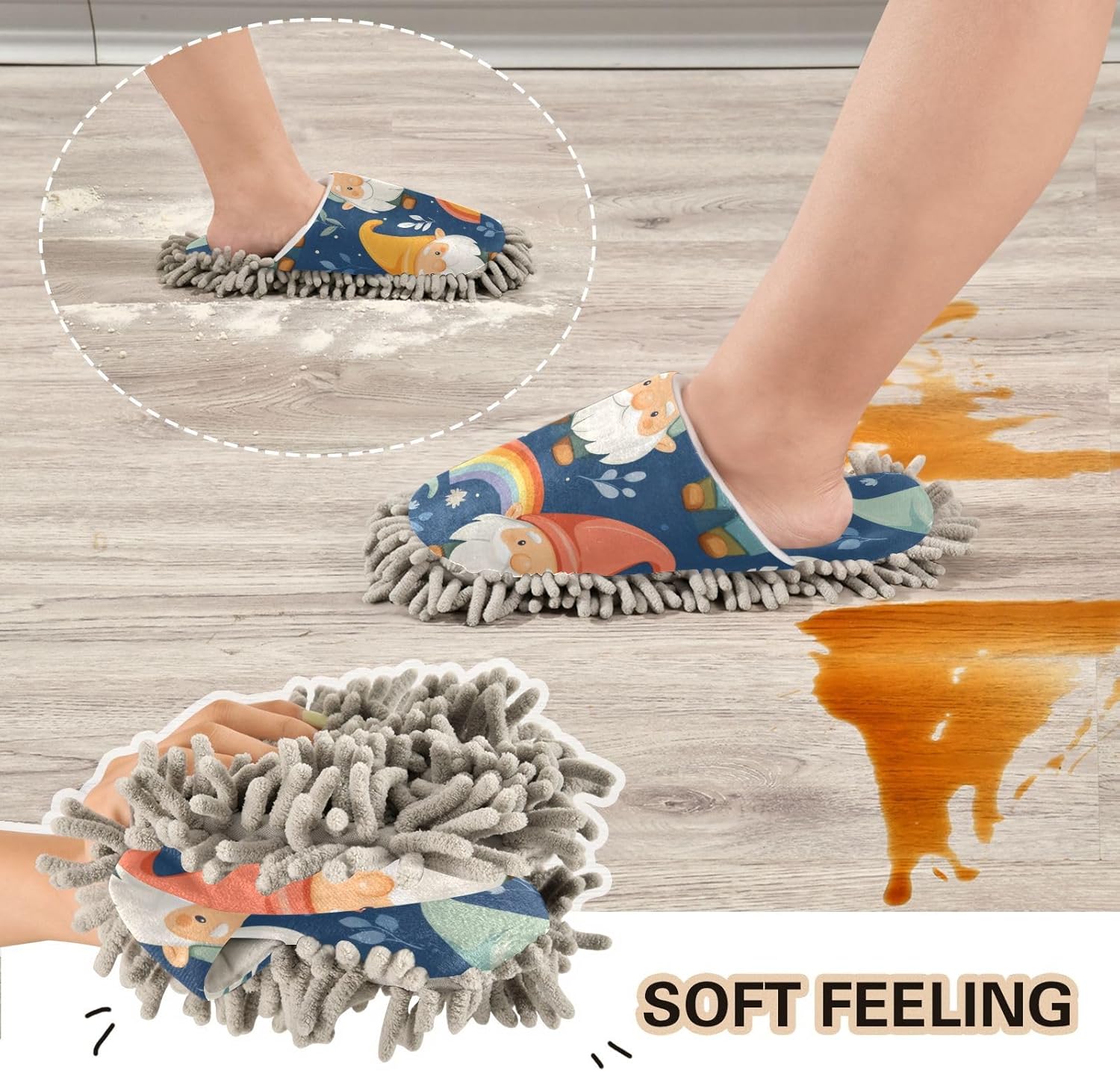 Microfiber Slippers Forest Gnomes Mop for MenWomen Size L