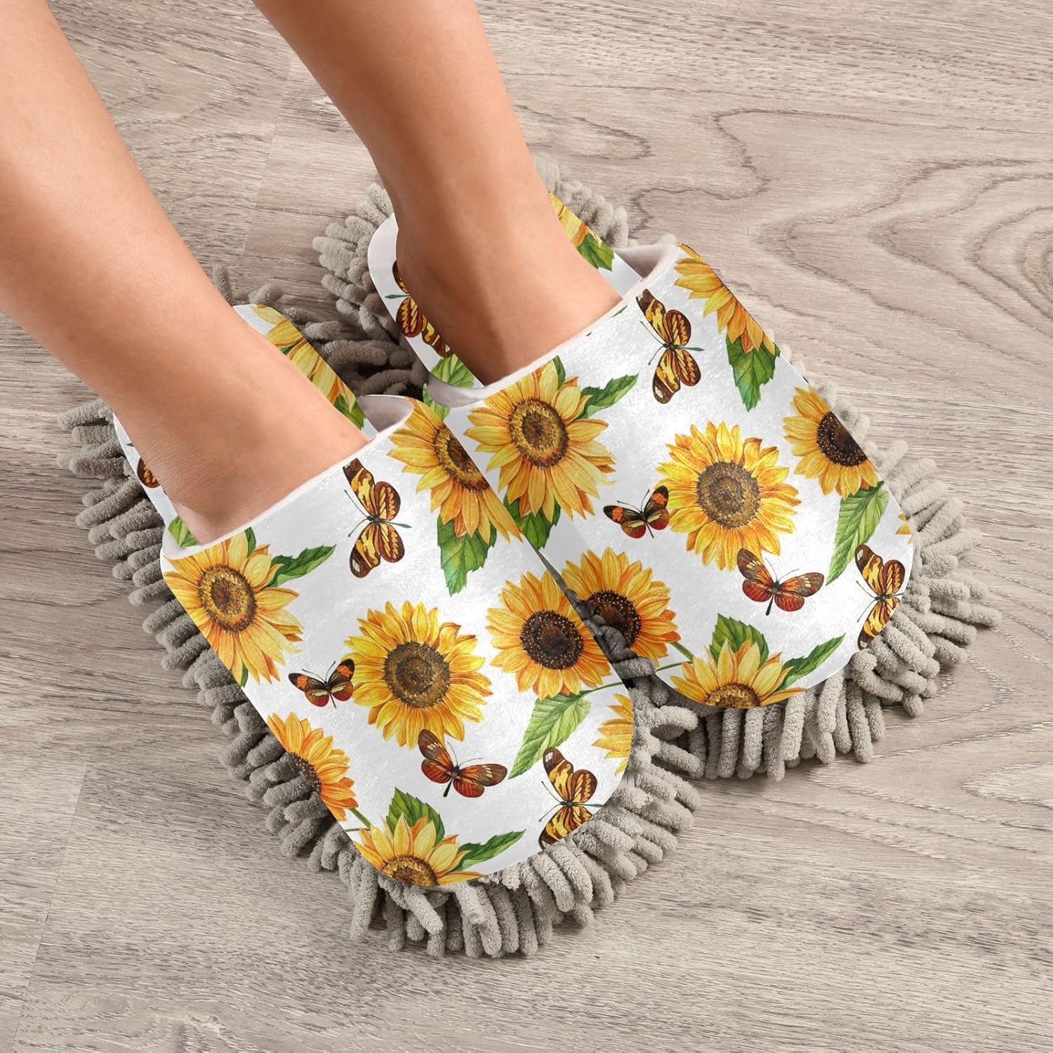 Sunflowers Butterfly Mop Slippers for Floor Cleaning