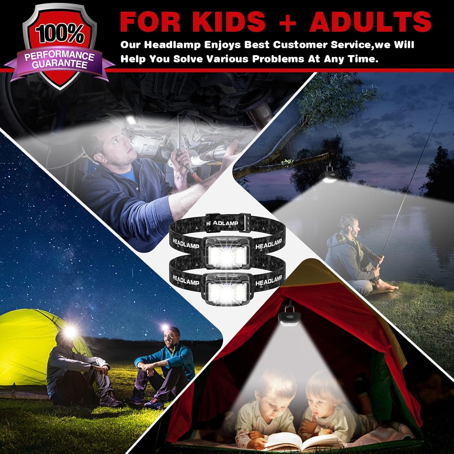KIDECCE Rechargeable Headlamp 2000 Lumen 16 Modes Waterproof White Red LED Flashlight