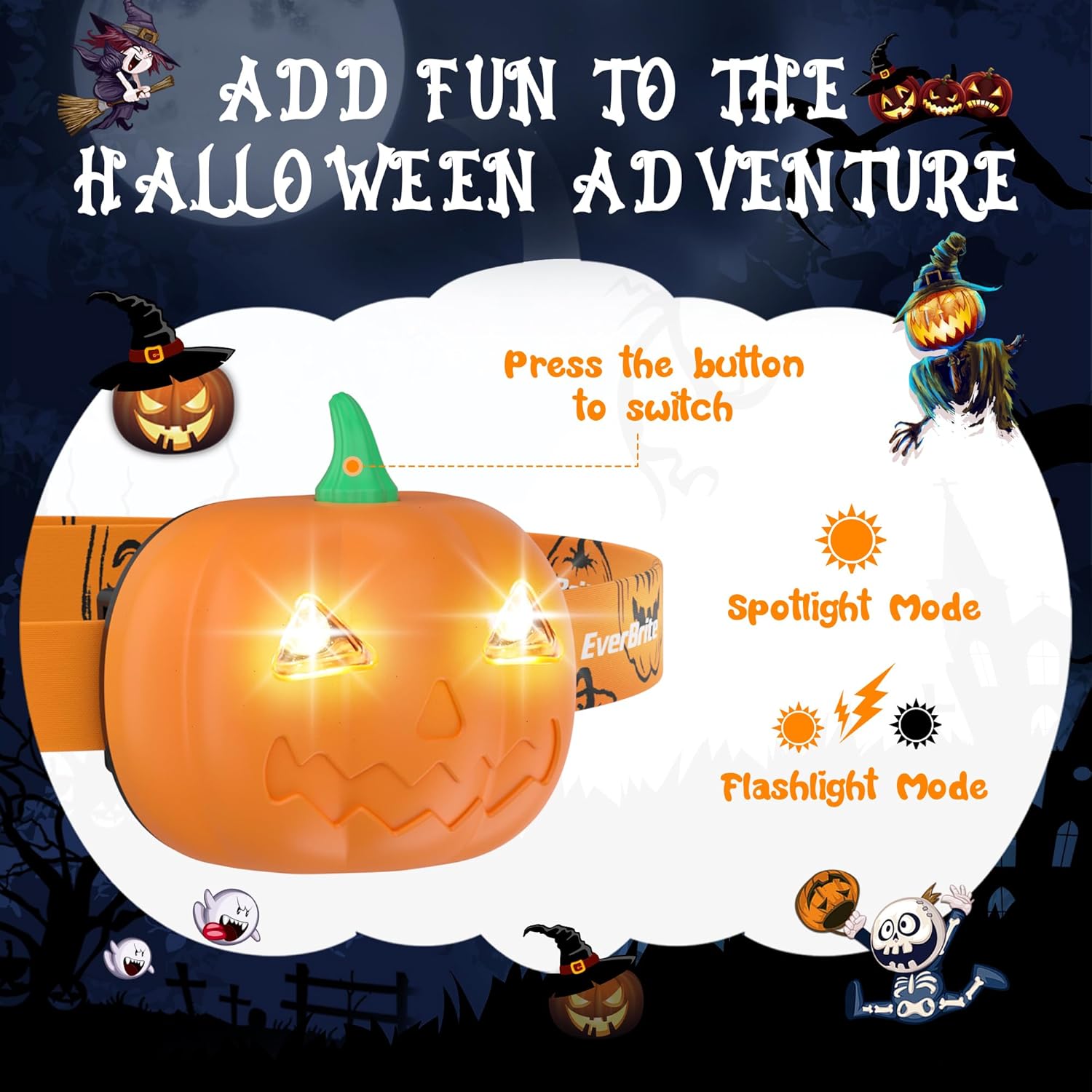 EverBrite Rechargeable Headlamp Dual Pack 7 Lighting Modes for Kids HalloweenFun