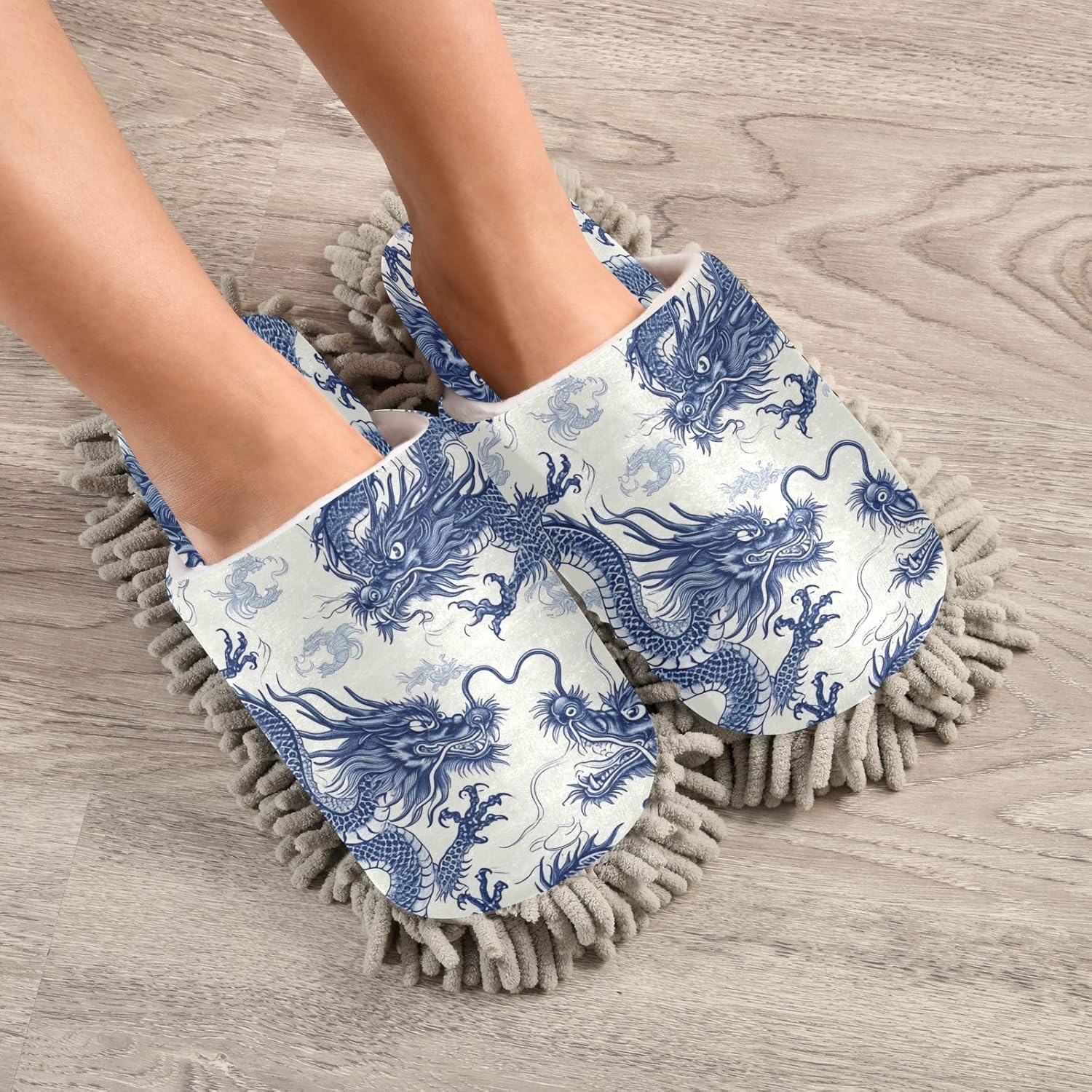Zhirexin kitchen cleaning slippers Blue Dragons Microfiber Mop Slippers for home use