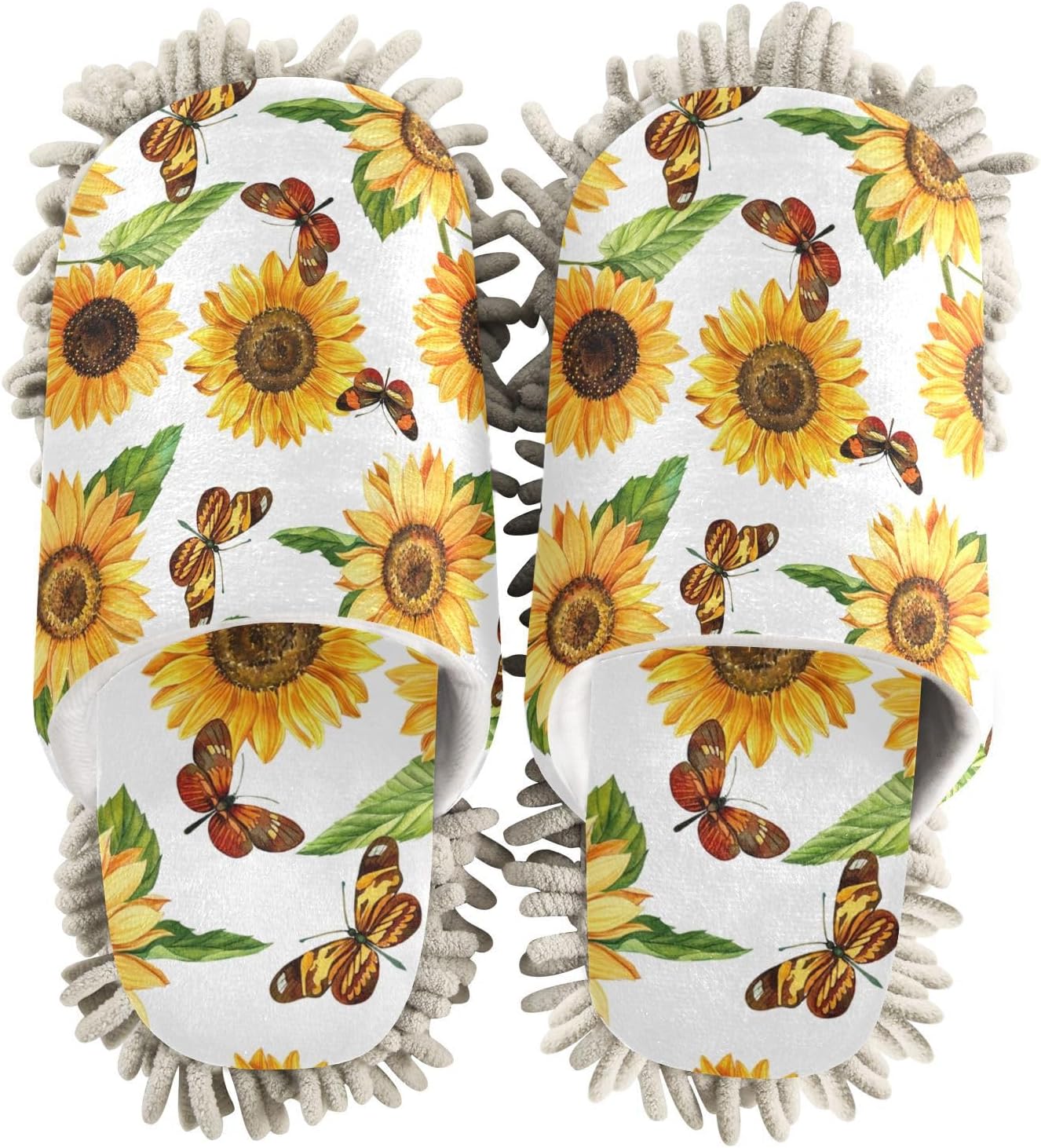 Sunflowers Butterfly Mop Slippers for Floor Cleaning