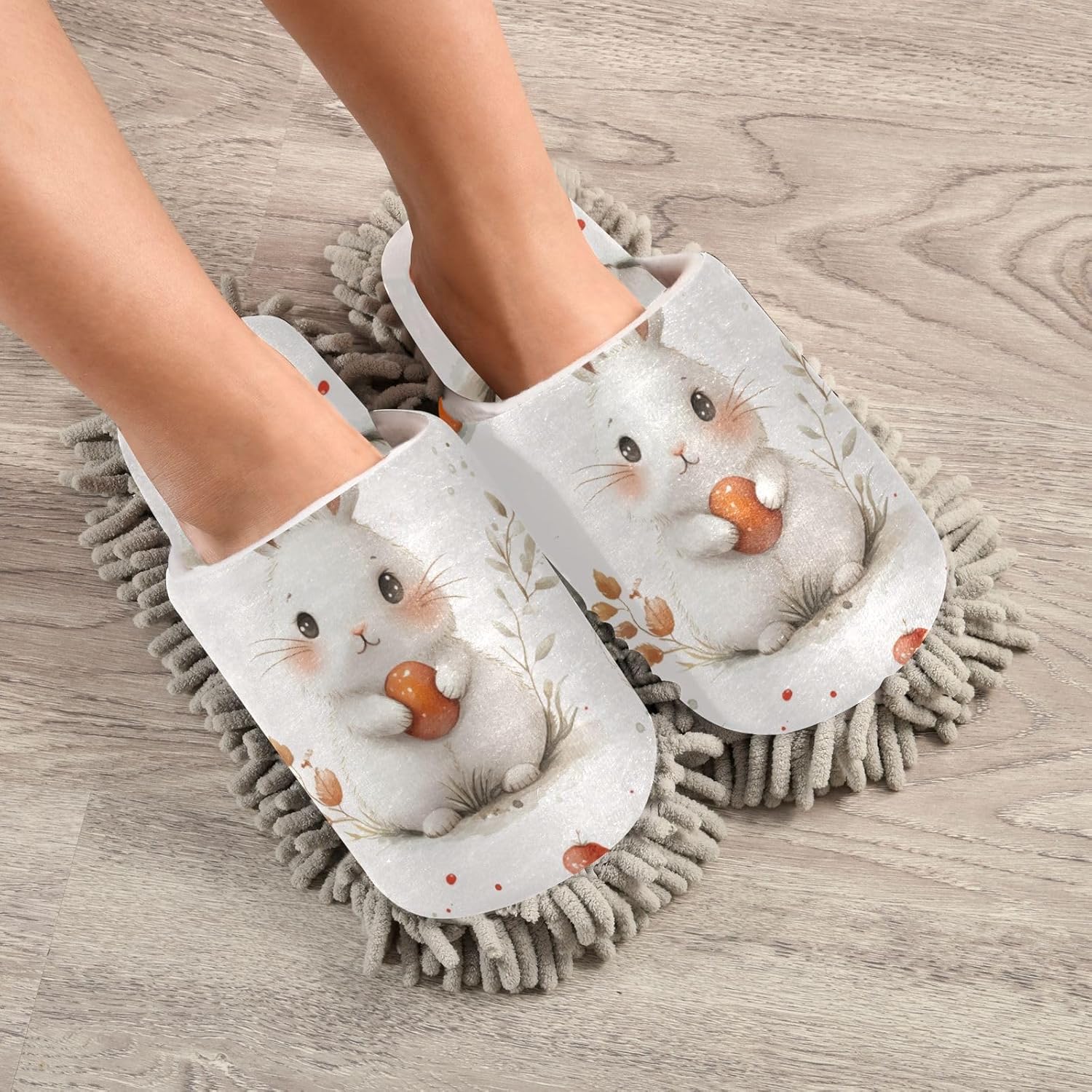 FLildon White Rabbit Microfiber Mop Slippers