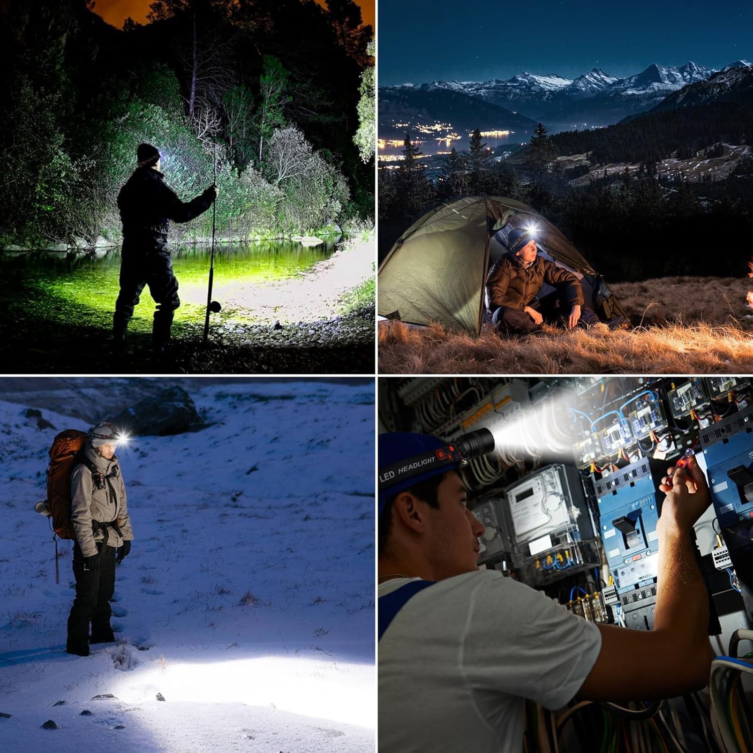 Bright Rechargeable Headlamp with 990000 Lumens 3 Modes 90 Adjustable and Water Resistant