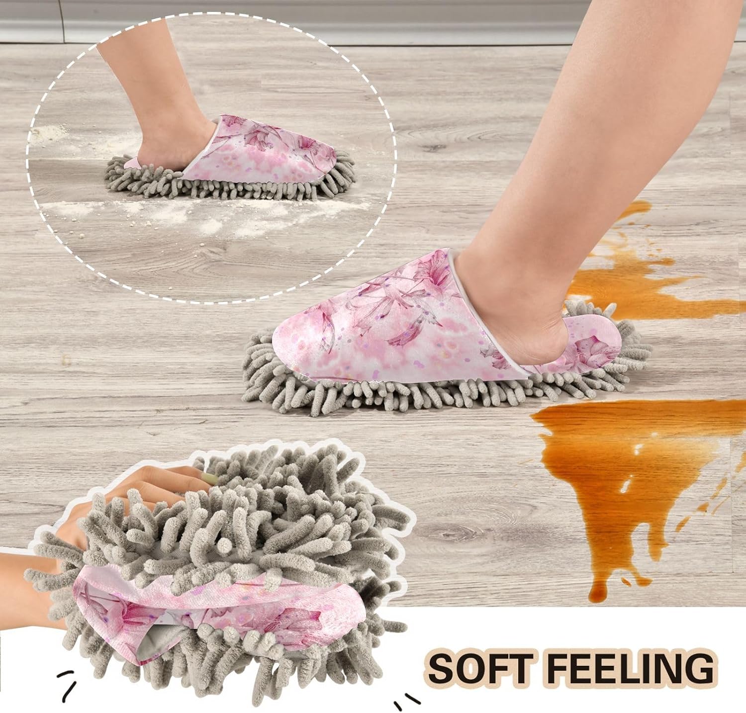 Kigai Microfiber Slippers for Perfect Floor Cleaning Pink Gladiolus Design