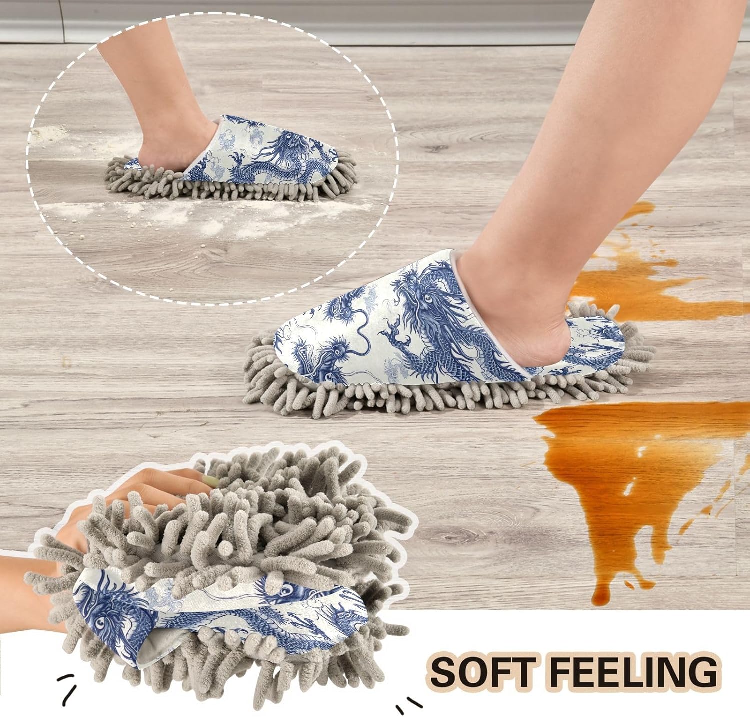 Zhirexin kitchen cleaning slippers Blue Dragons Microfiber Mop Slippers for home use