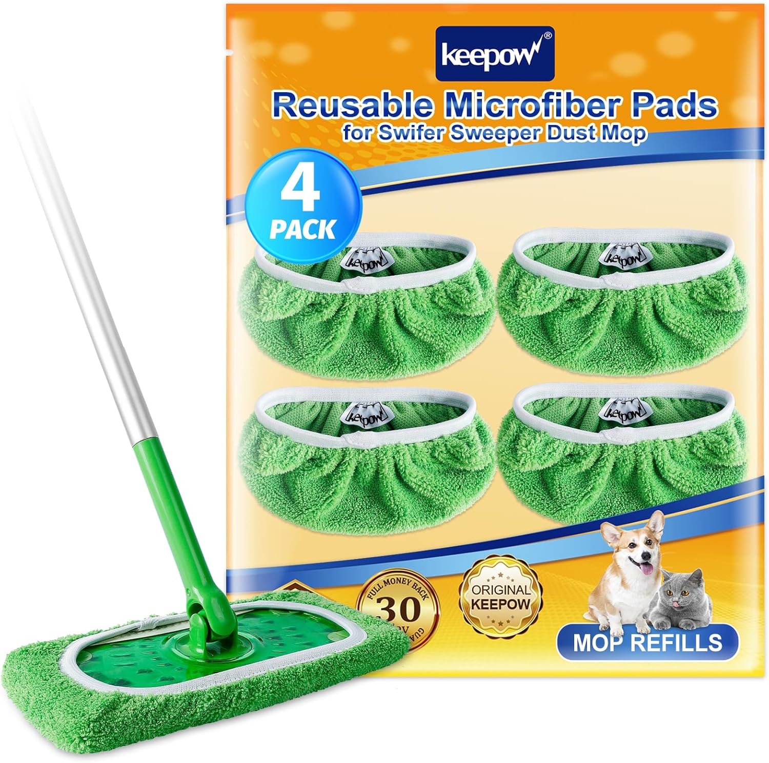 KEEPOW Reusable Wet Pads Swiffer Mop Compatible 4-Pack
