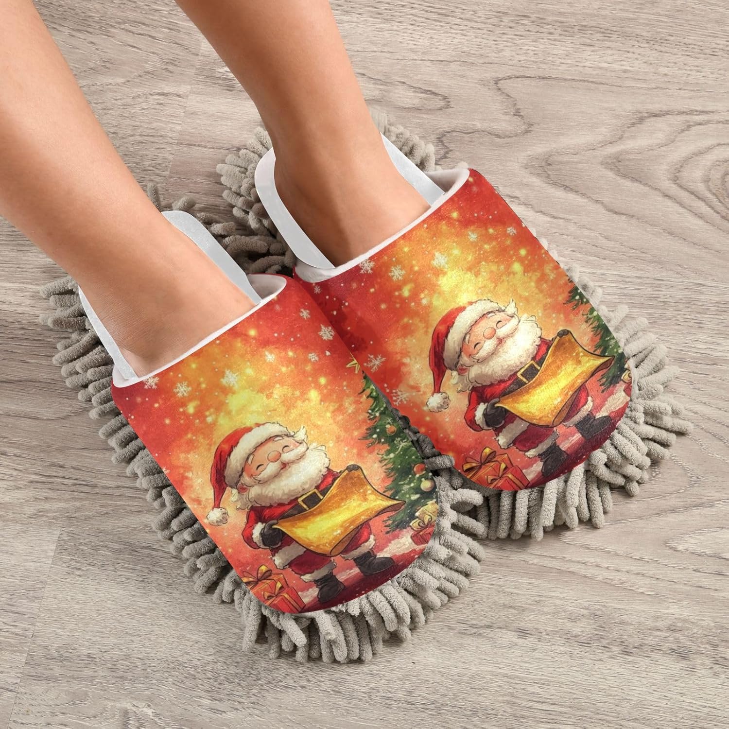 White Christmas Santa Tree Mop Slippers