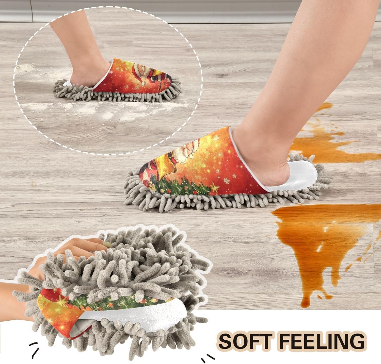 White Christmas Santa Tree Mop Slippers