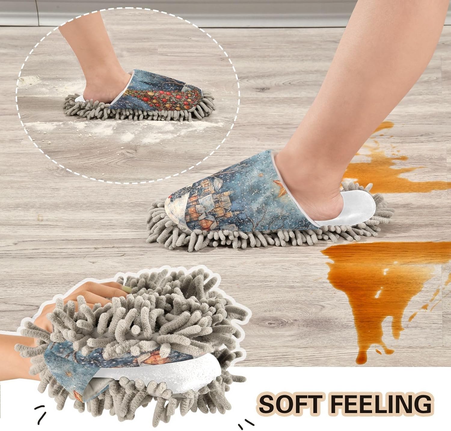 White Christmas Starry Night Tree Mop Slippers