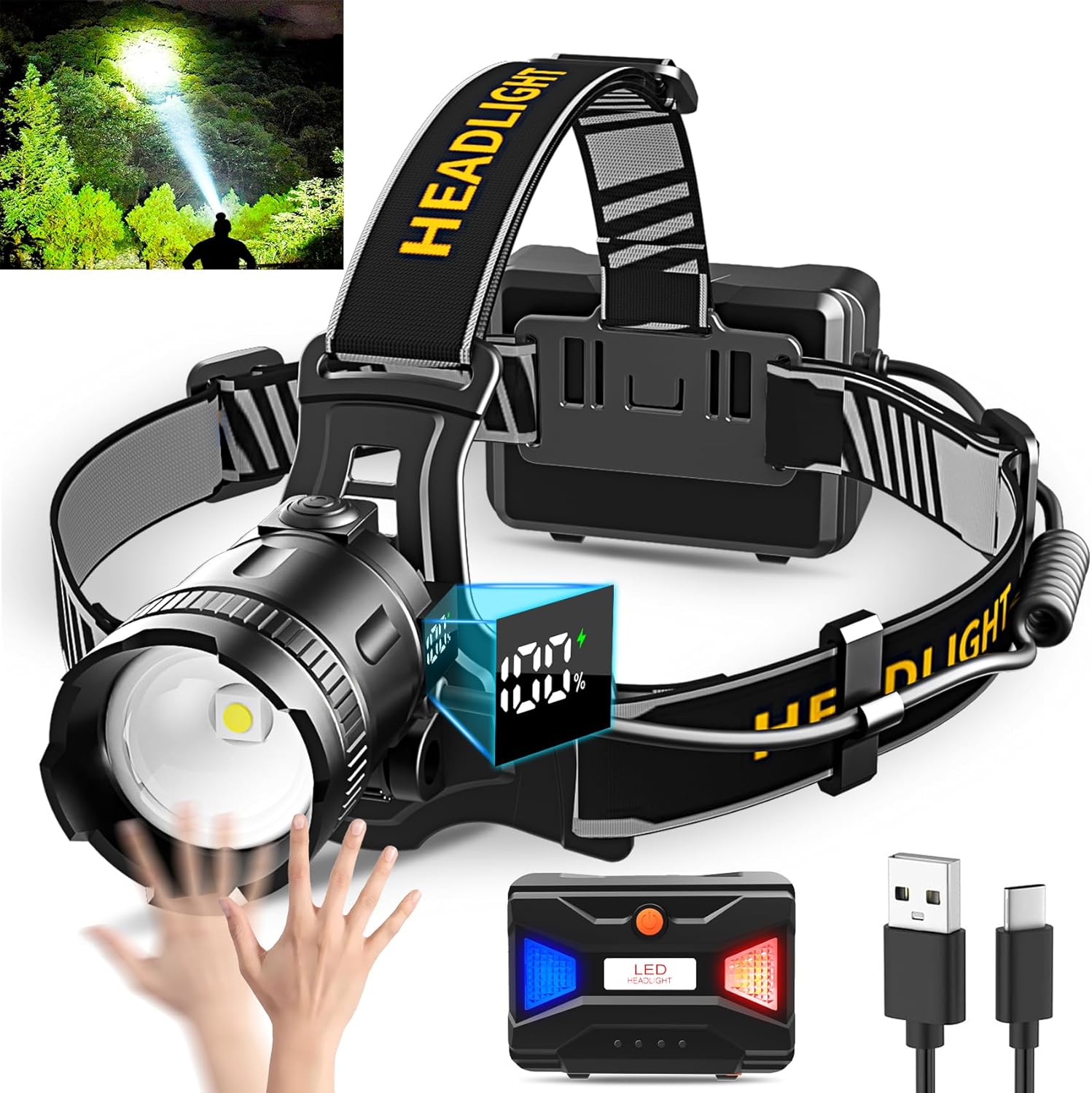 100000 Lumens Spotlight Headlamp for Camping Hunting and Travel