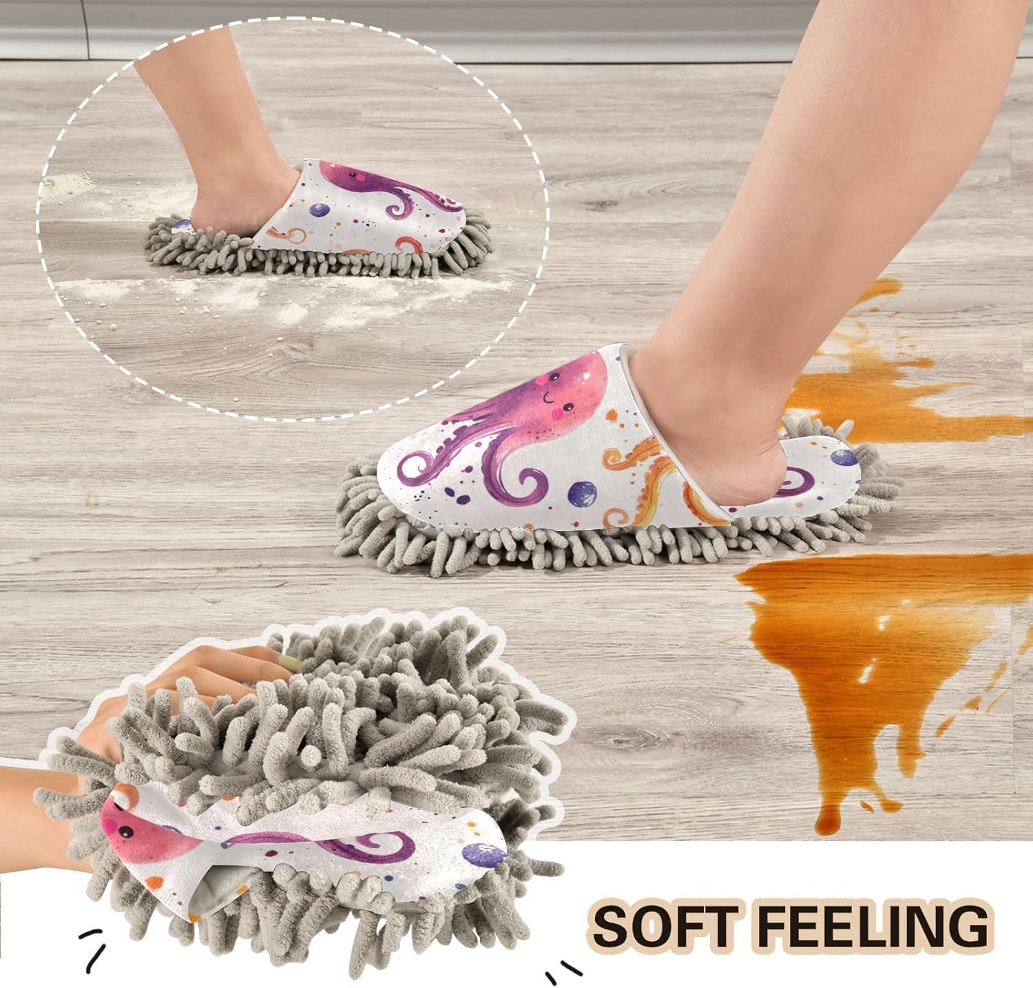 Bright Fun Cozy Cartoon Octopuses - Microfiber Slips for Mop Floors