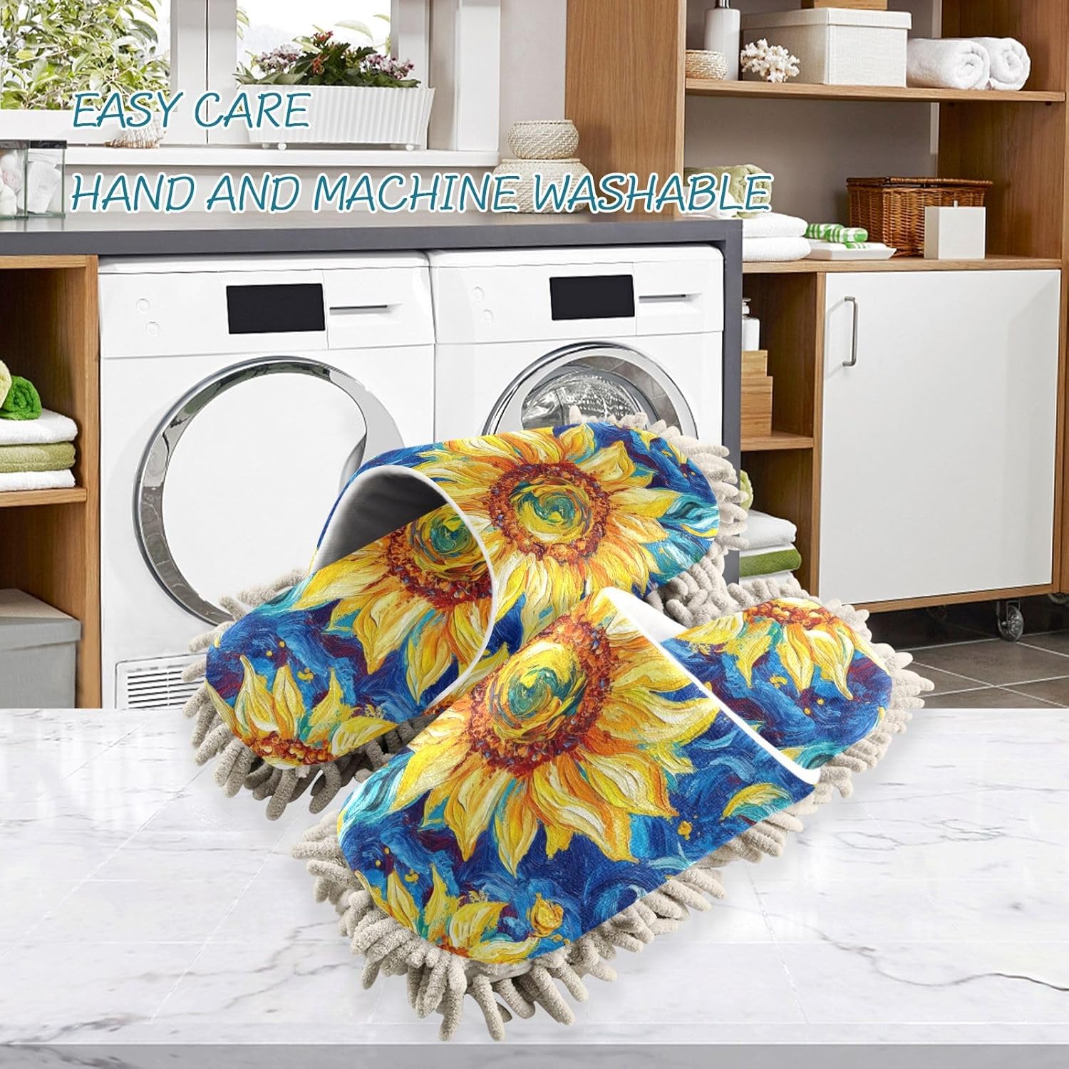 Microfiber Cleaning Slippers Van Gogh Style Sunflowers Washable Mop Shoes