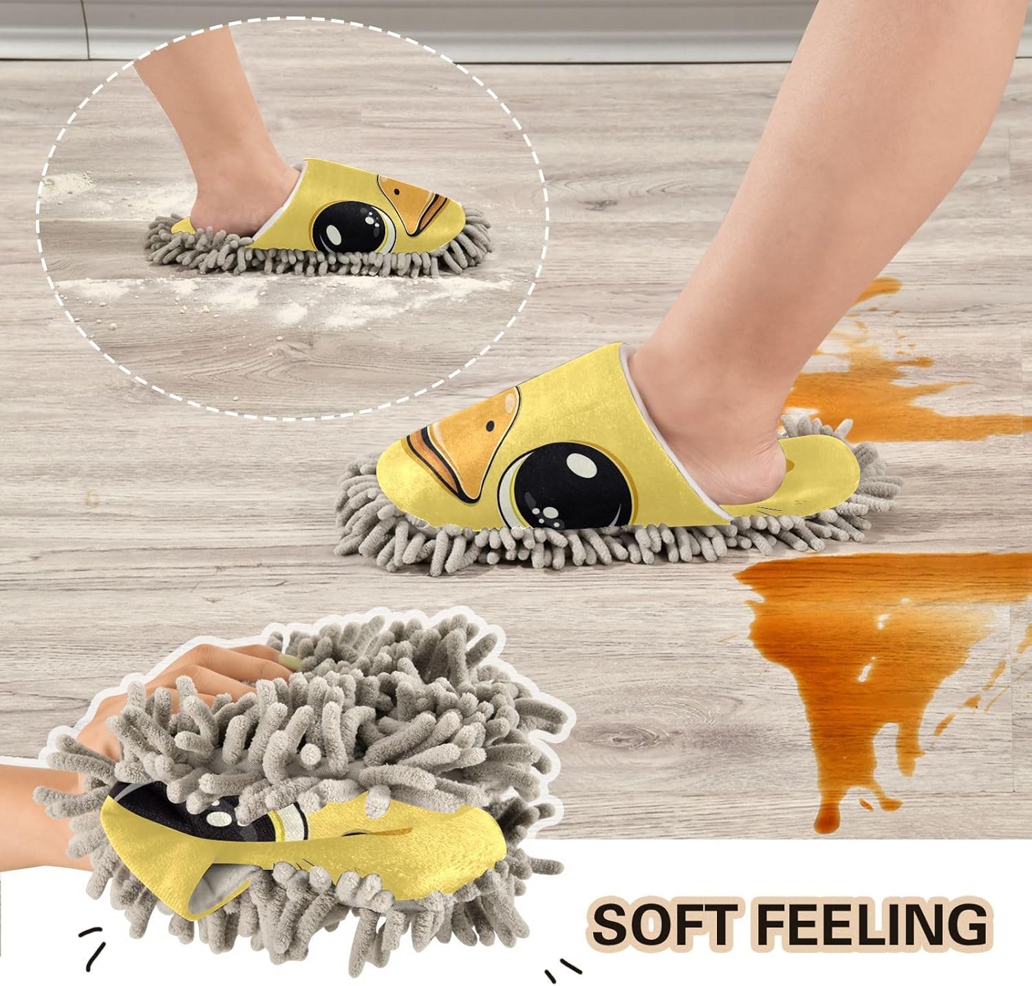 Zhirexin Yellow Duck Mop Slippers Soft Washable Floor Cleaner