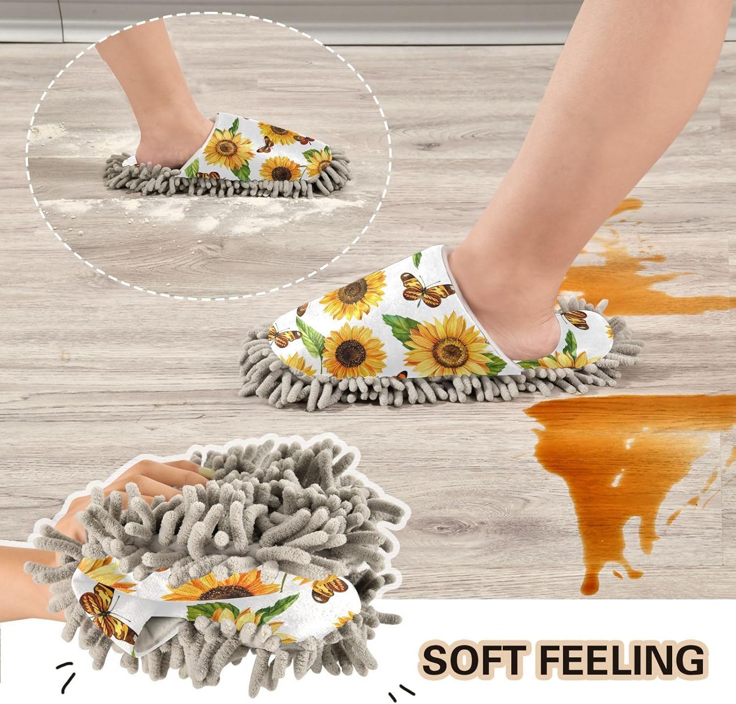 Sunflowers Butterfly Mop Slippers for Floor Cleaning