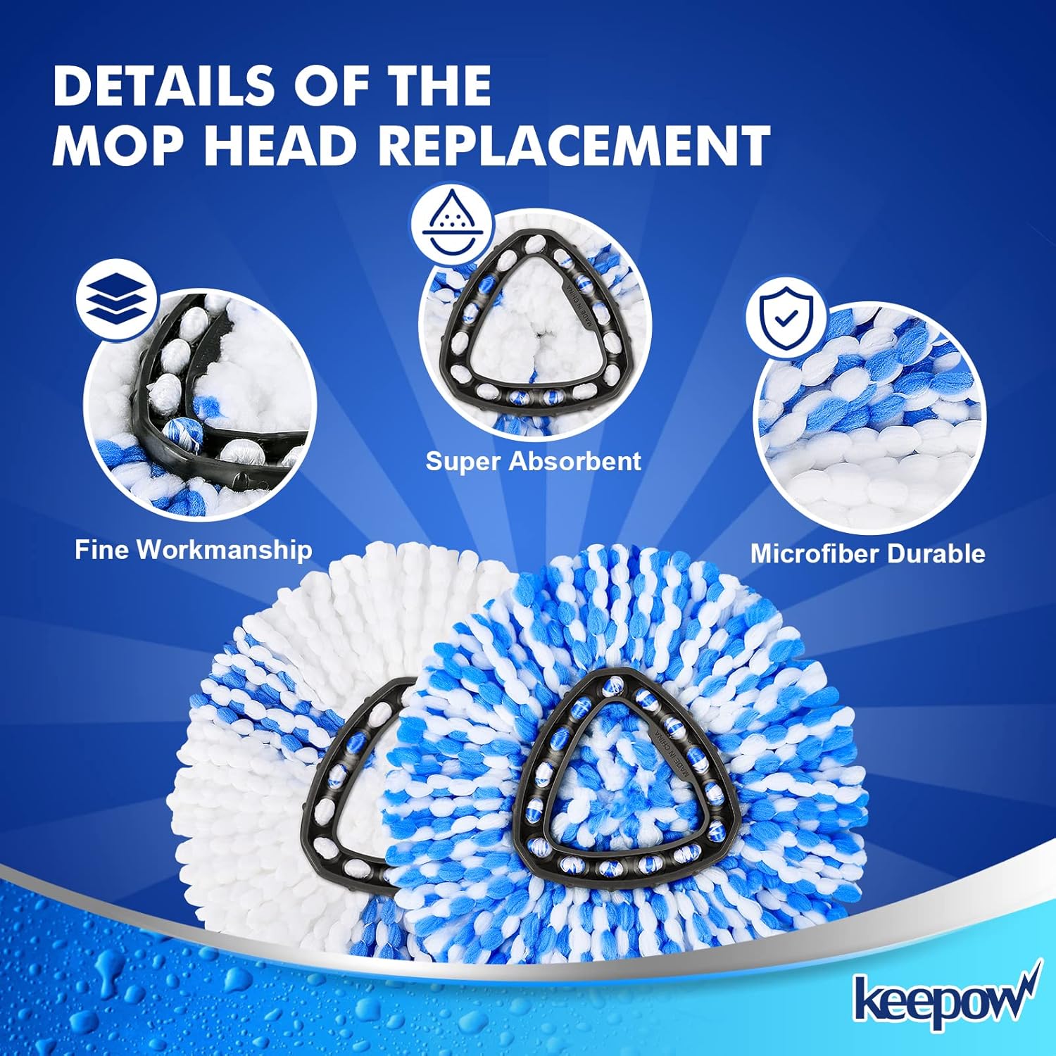 KEEPOW Proactive Microfiber Spincharge BlueWhite Replacement Head