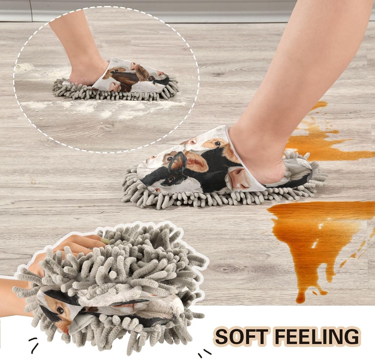 FLildon Microfiber Mop Slippers Farm Cow Design for Men Women