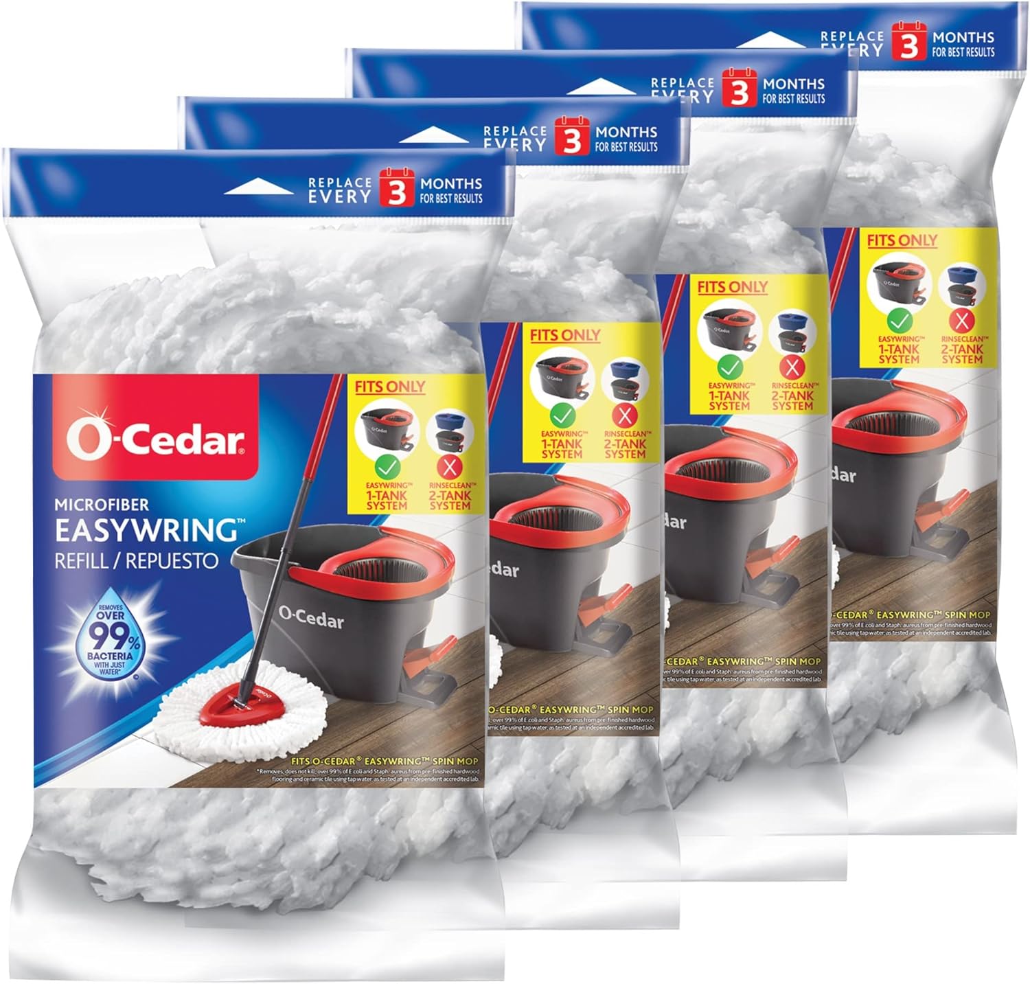 O-Cedar EasyWring Microfiber Mop Refill Deep Clean Bacterial-Free