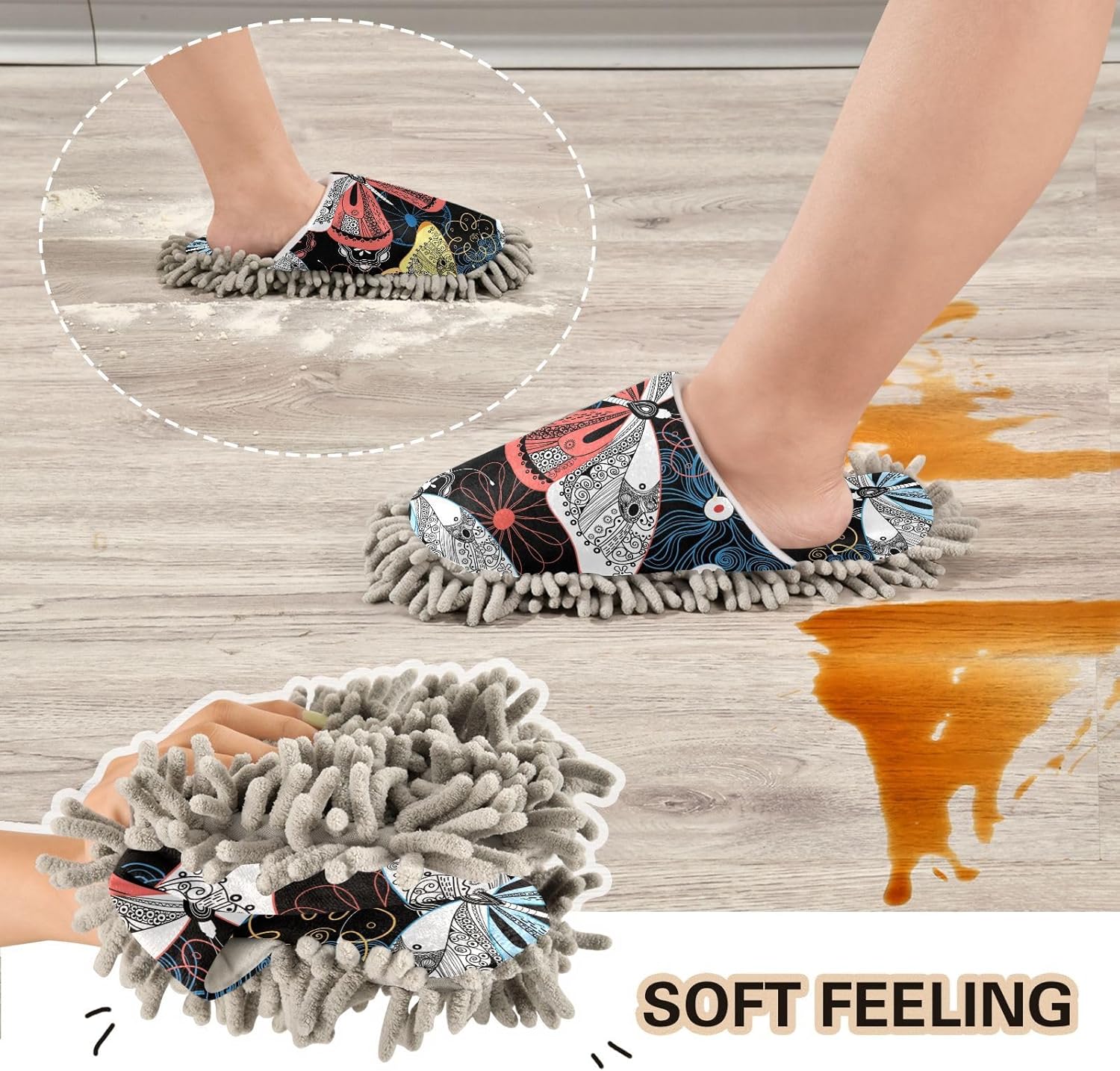Kigai Microfiber SlippersVivid Butterfly Floor Cleaning Mop Slippers for Men Women