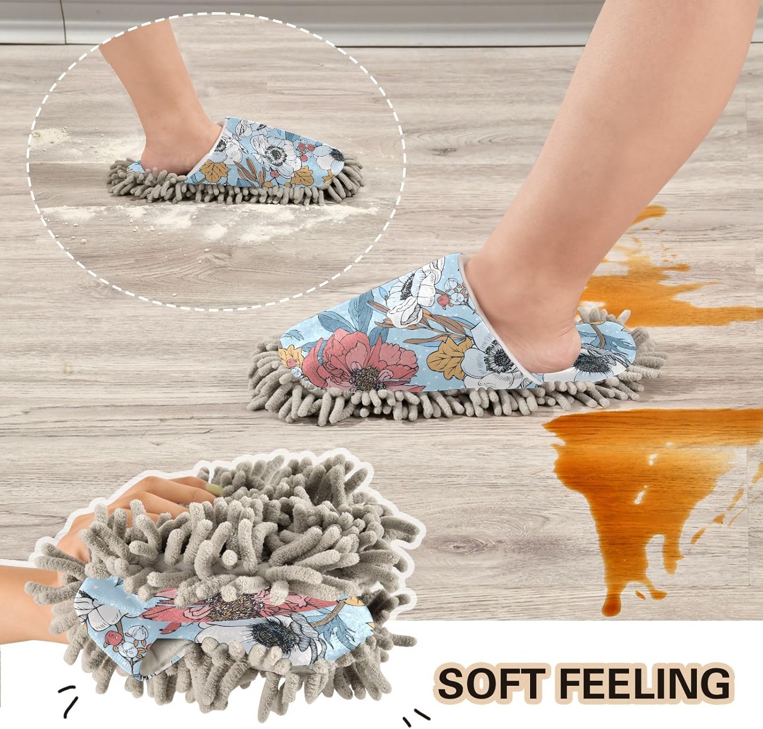Kigai Microfiber Slippers with Peonies Pattern - Perfect for Floor Cleaning