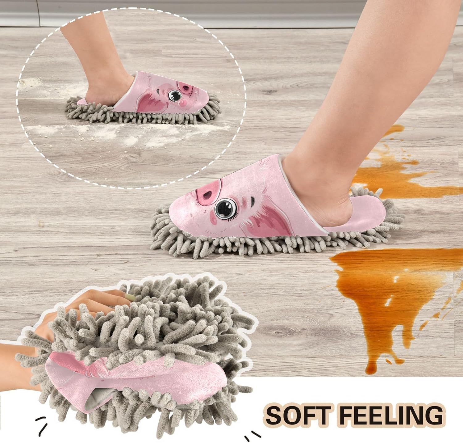 Zhirexin Cute Pig Cleaning Slippers Mop Shoes