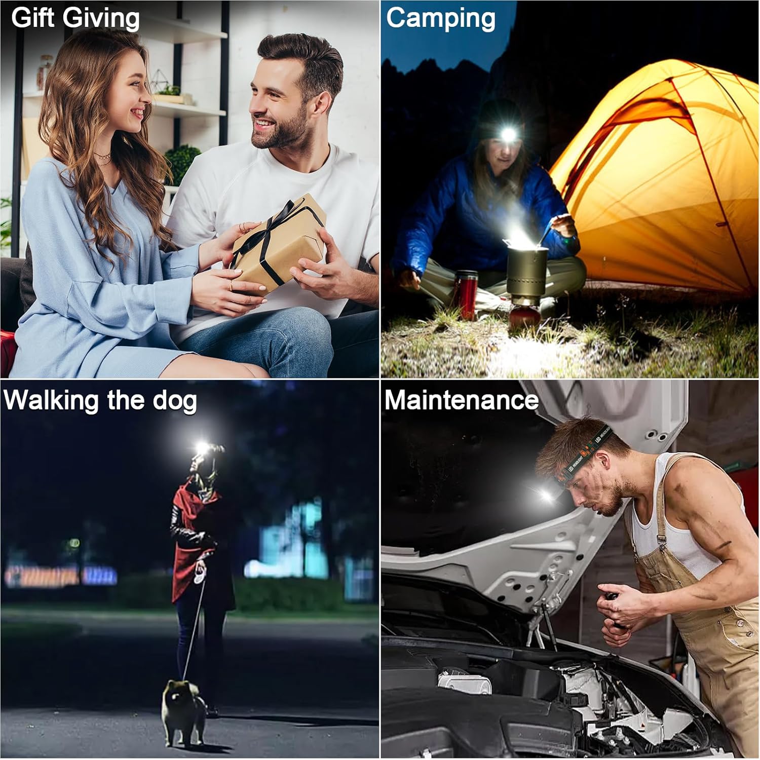 Durable 2-Pack Rechargeable Headlamp with Motion Sensor Long-Press Function
