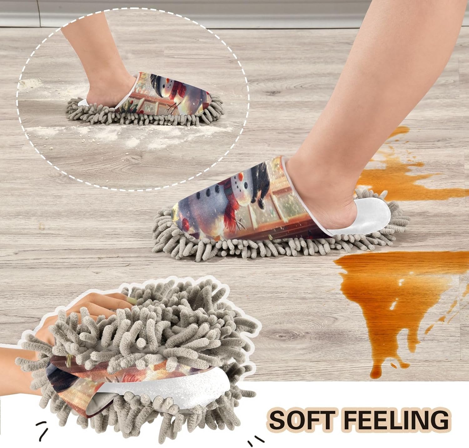 Running Bear White Christmas Snowman Mop Slippers