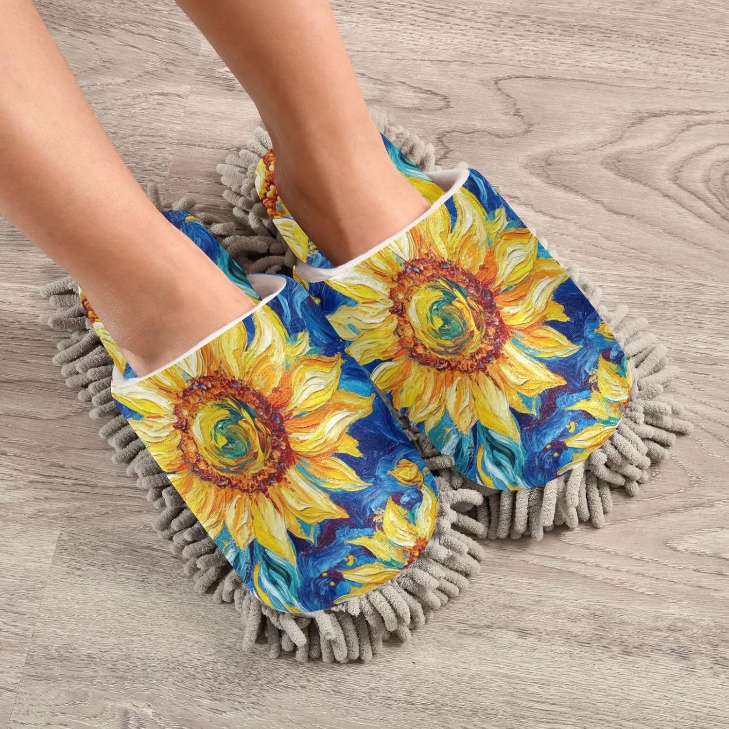 Microfiber Cleaning Slippers Van Gogh Style Sunflowers Washable Mop Shoes