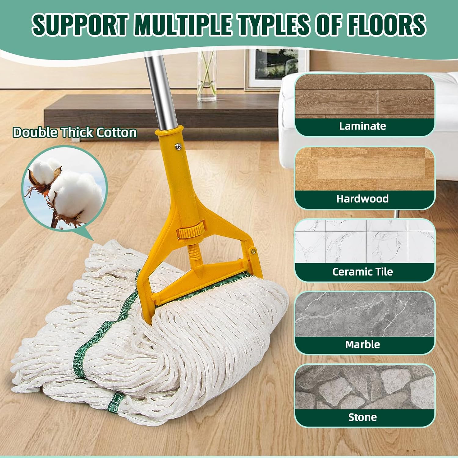 Durable 20oz Commercial Mop Head 3-Pack Replacement for White Mops