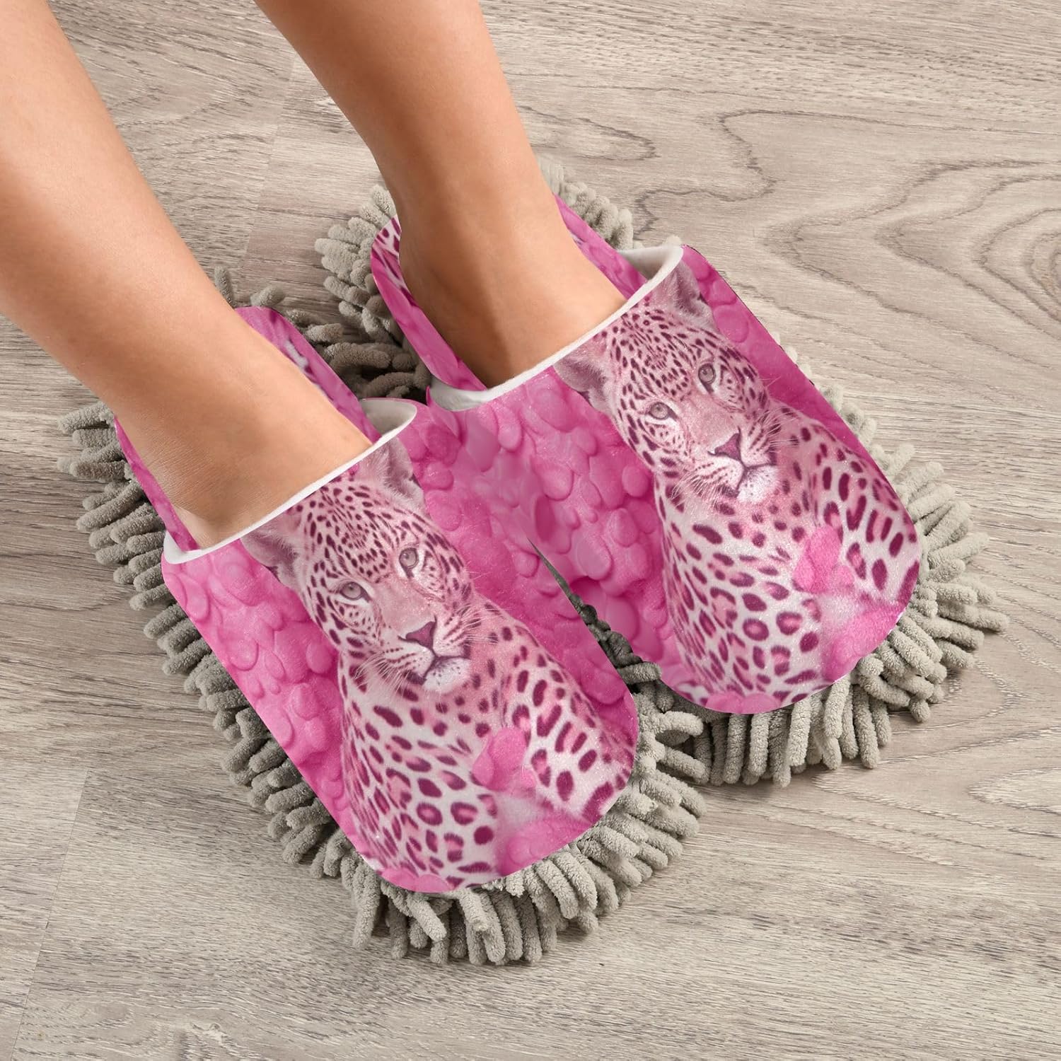 Leopard Kitchen Slippers Microfiber Mop Shoes for Cleaning Dusting