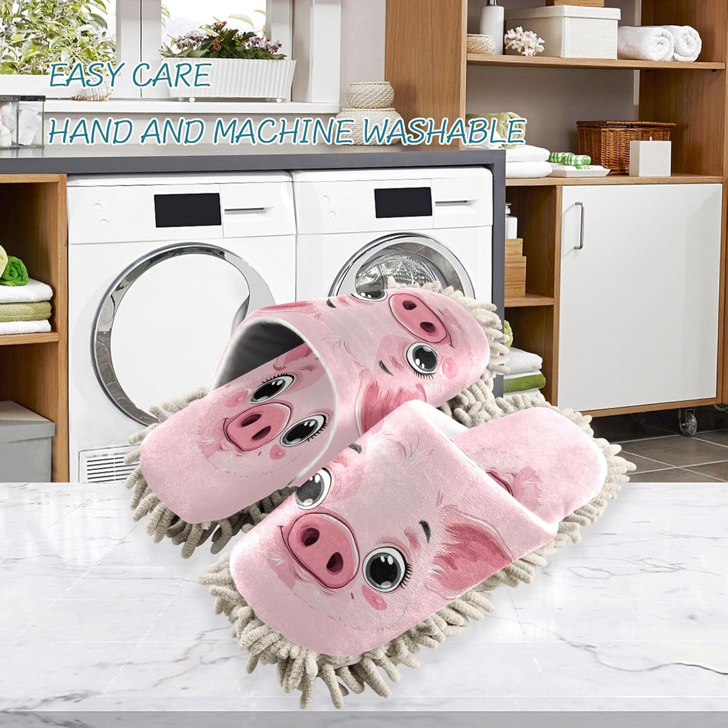 Zhirexin Cute Pig Cleaning Slippers Mop Shoes